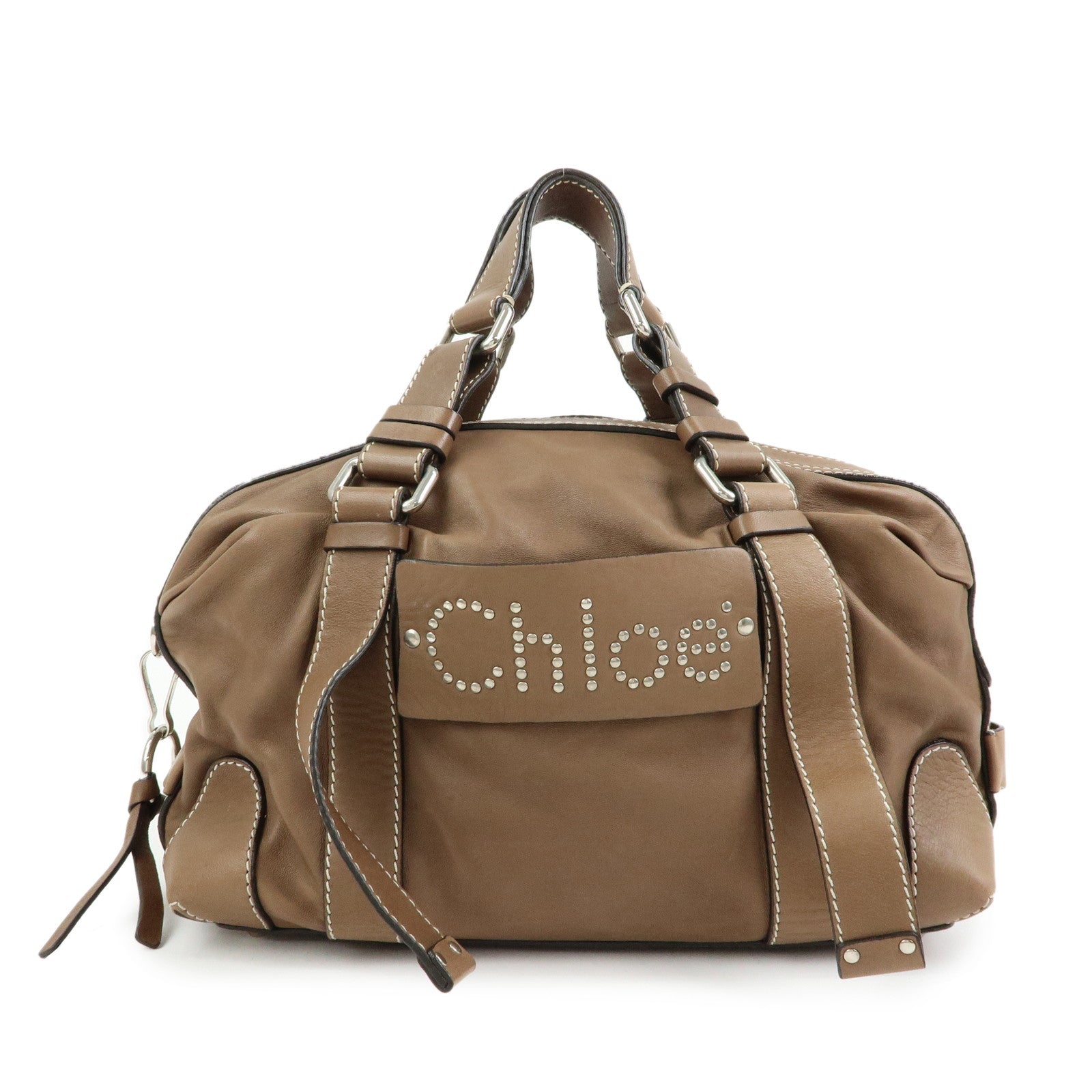 Chloe Patsy Leather Boston Bag Shoulder Bag Hand Bag Brown