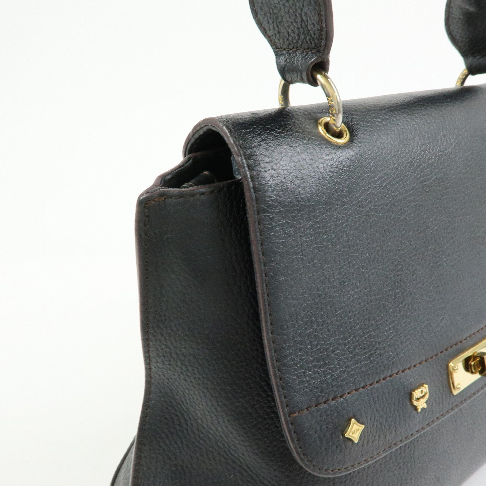 MCM Leather 2Way Bag Hand Bag Shoulder Bag Crossbody Bag Black