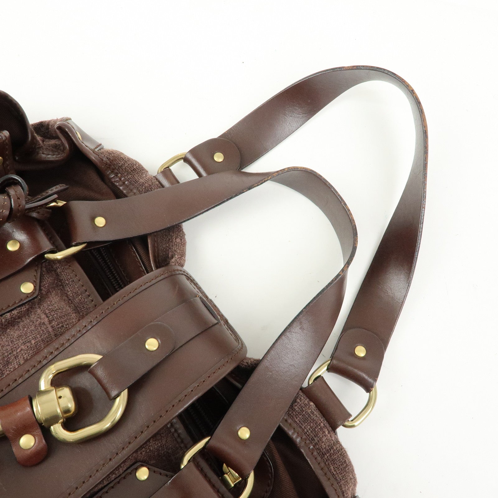 Chloe Kerala Canvas Leather Boston Bag Hand Bag Brown
