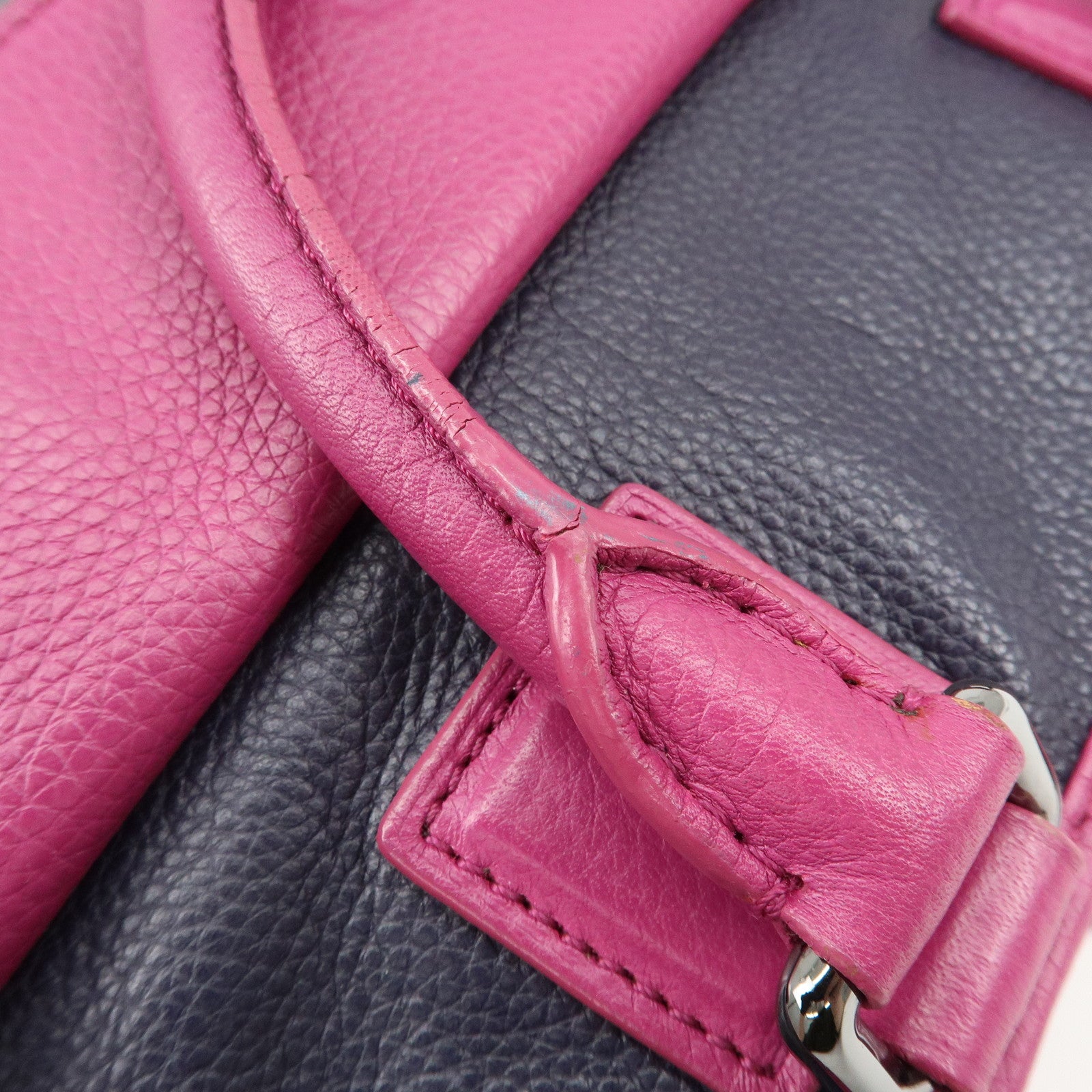 LOEWE Cruz Leather 2Way Hand Bag Navy Purple Used