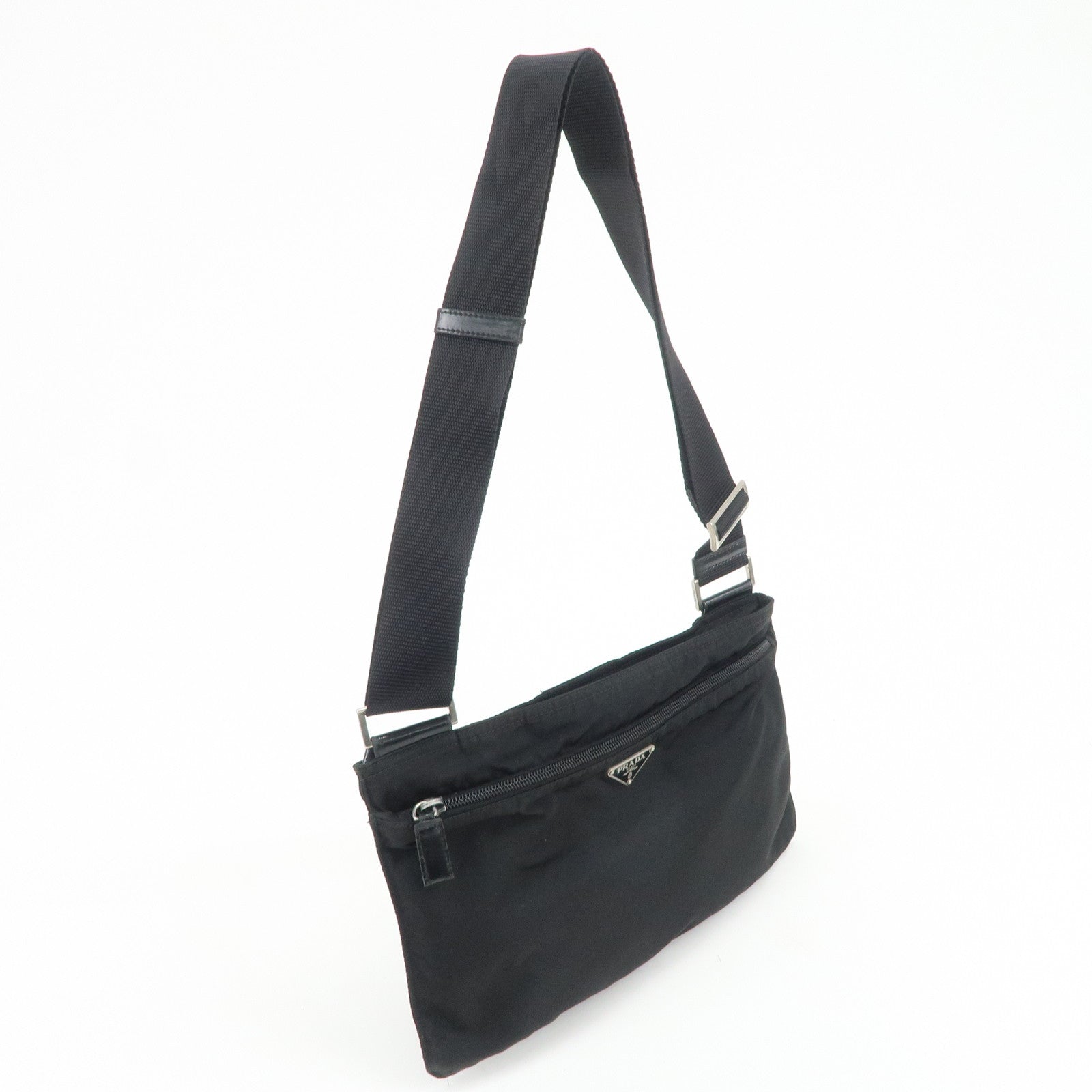 PRADA Triangle Logo Nylon Leather Shoulder Bag Crossbody Bag Black
