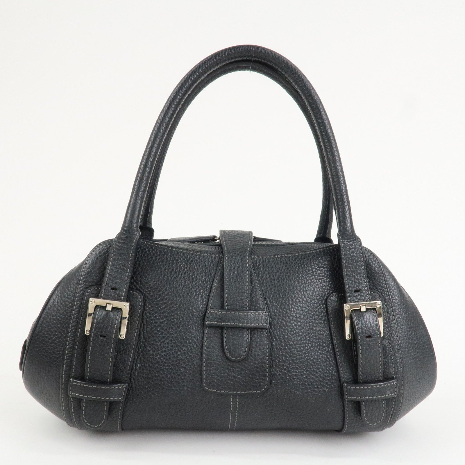 LOEWE Leather Senda Shoulder Bag Hand Bag Black Silver Hardware