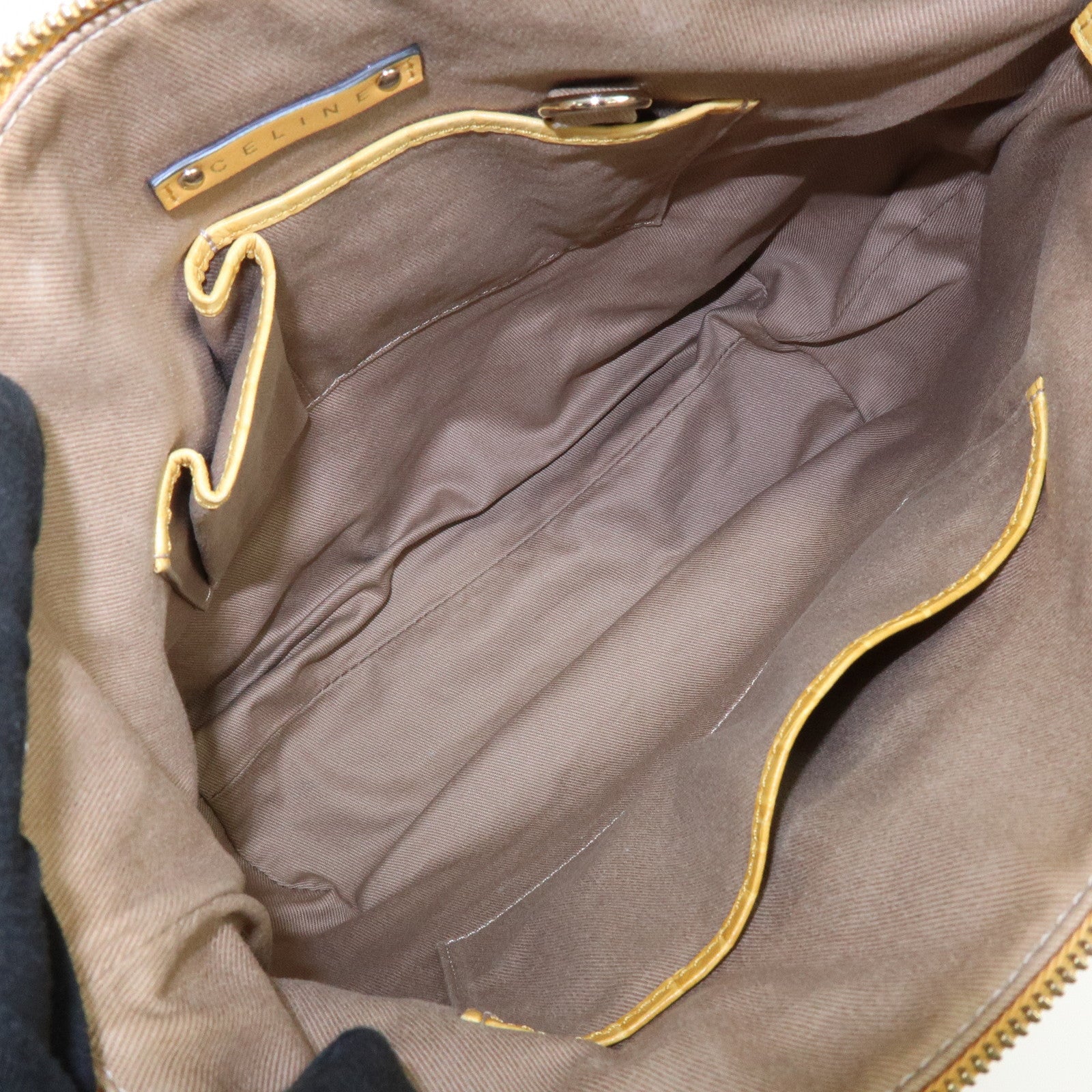 CELINE Macadam Embossed Leather Tote Bag Shoulder Bag Yellow Beige