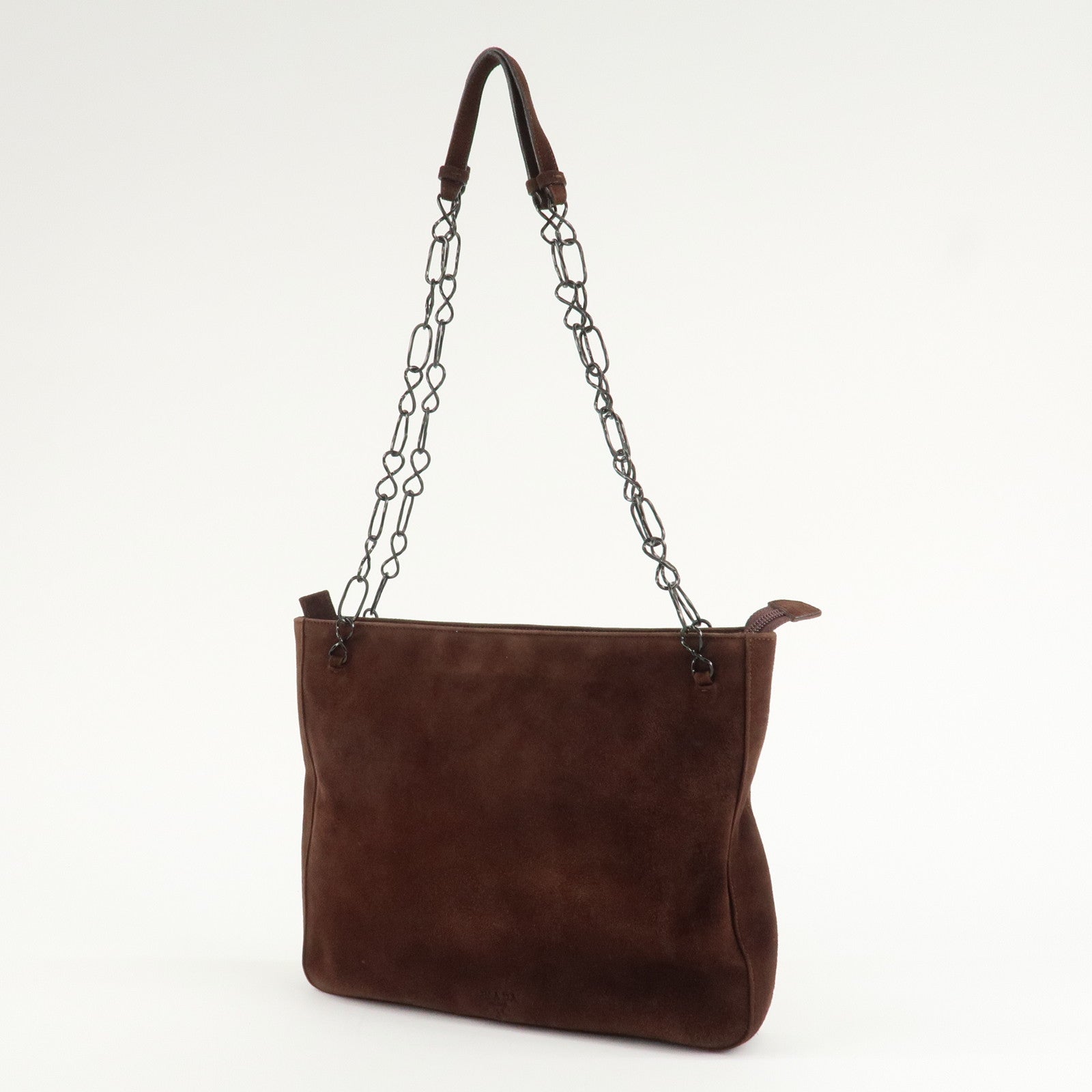 PRADA Suede Leather Chain Shoulder Bag Hand Bag Brown