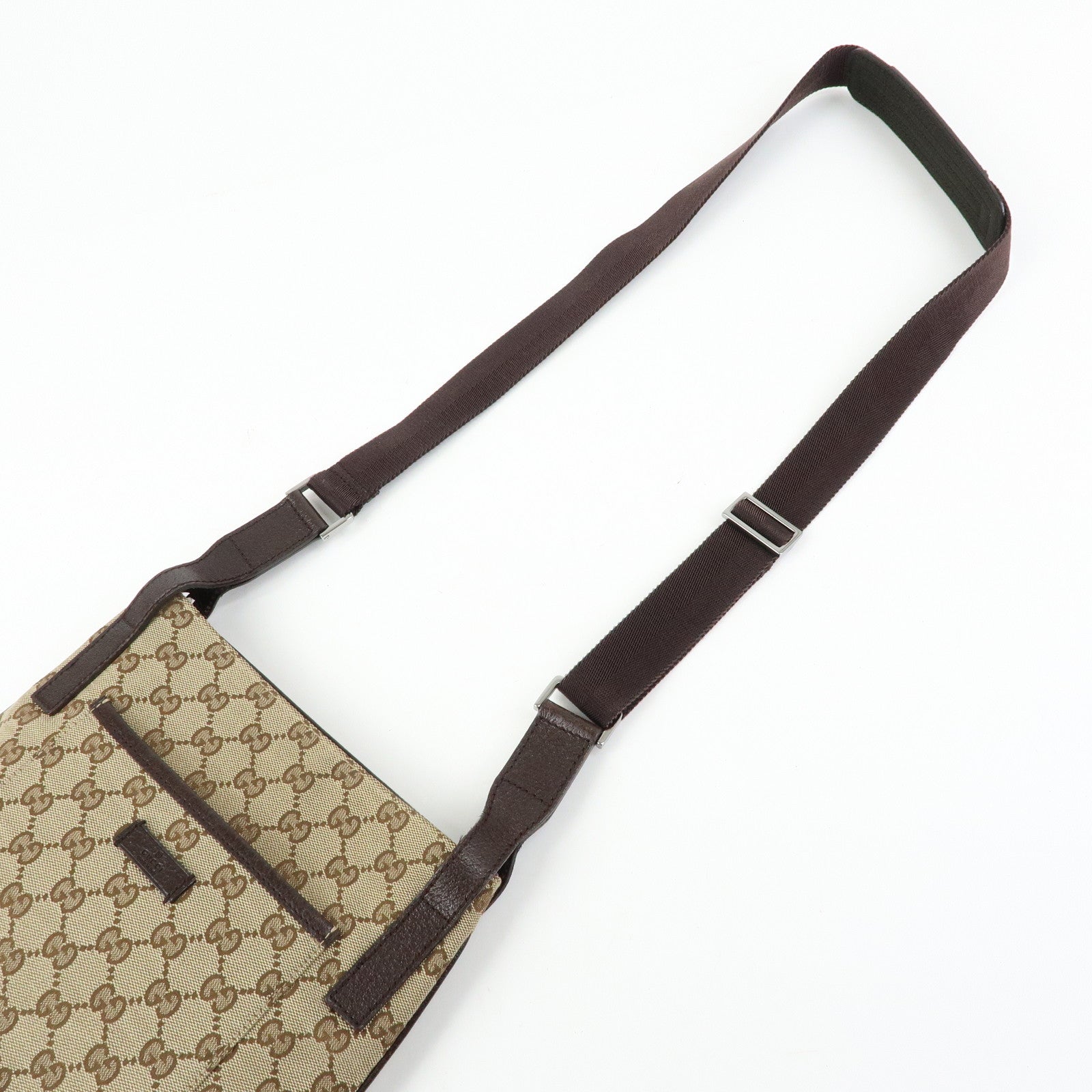 GUCCI GG Canvas Leather Shoulder Crossbody Bag Beige Brown 122793
