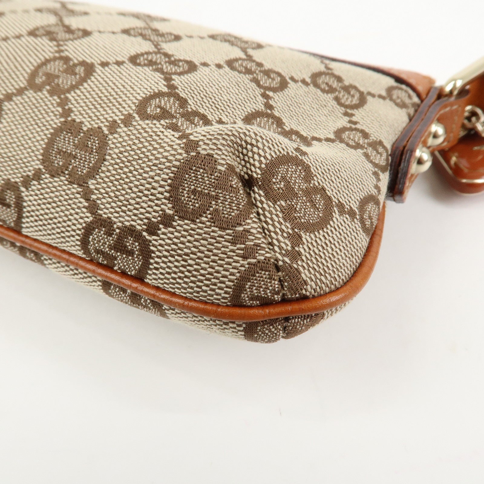 GUCCI Sherry GG Canvas Leather Pouch Cosmetic Pouch Brown 152507