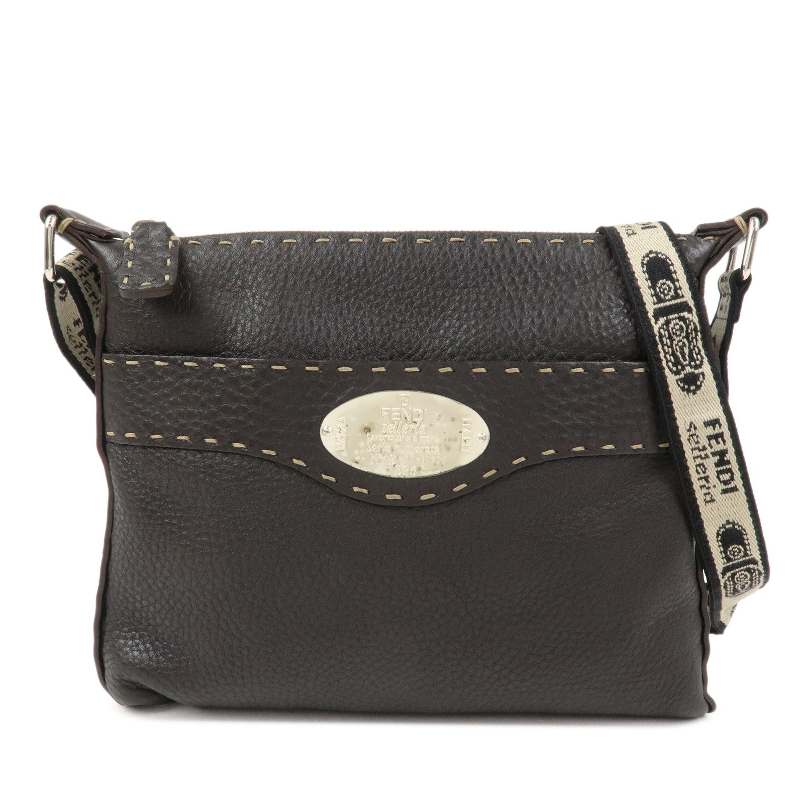 FENDI Selleria Leather Shoulder Bag Crossbody Bag Brown 8BT092
