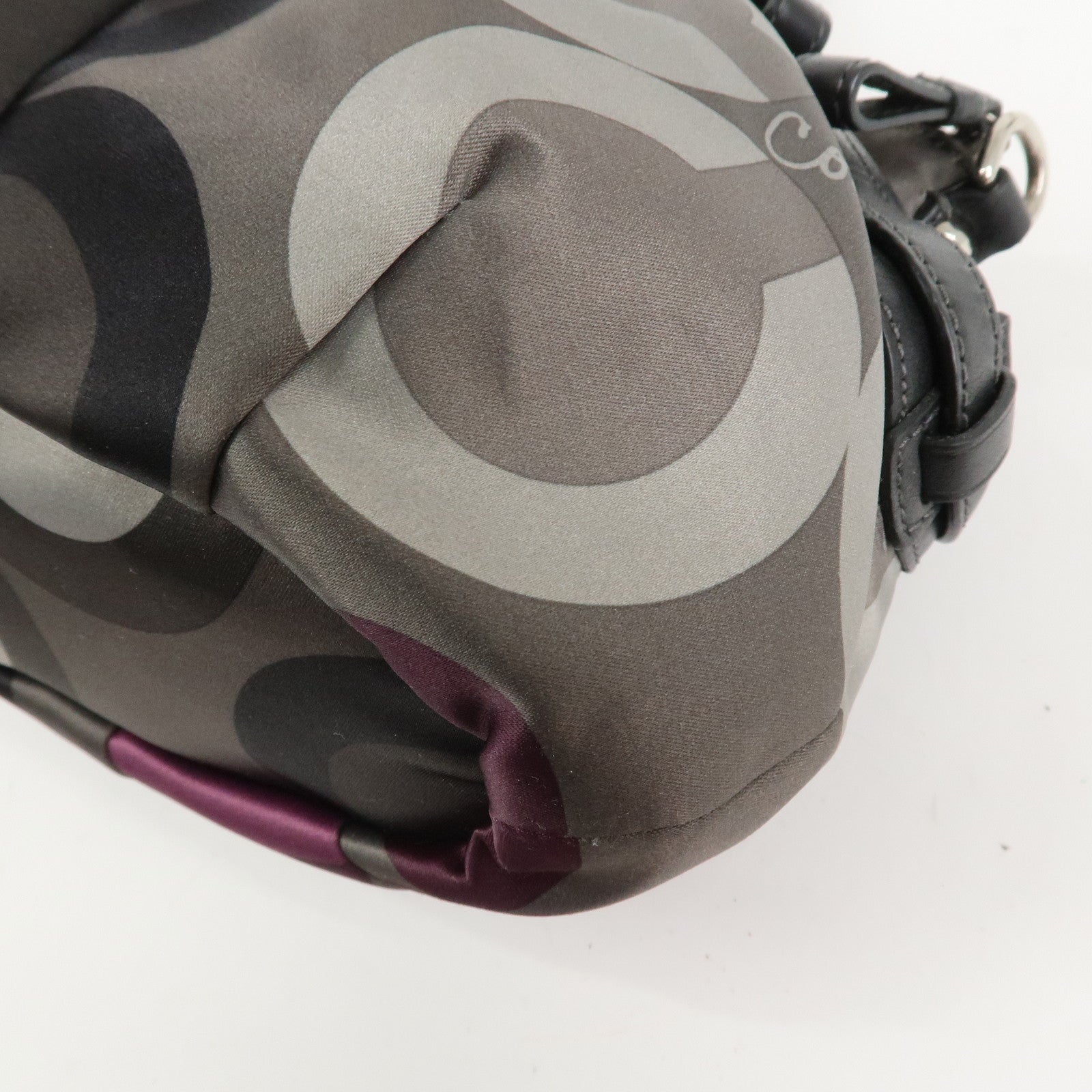 COACH Satin Leather 2Way Bag Shoulder Bag Hand Bag Khaki Purple