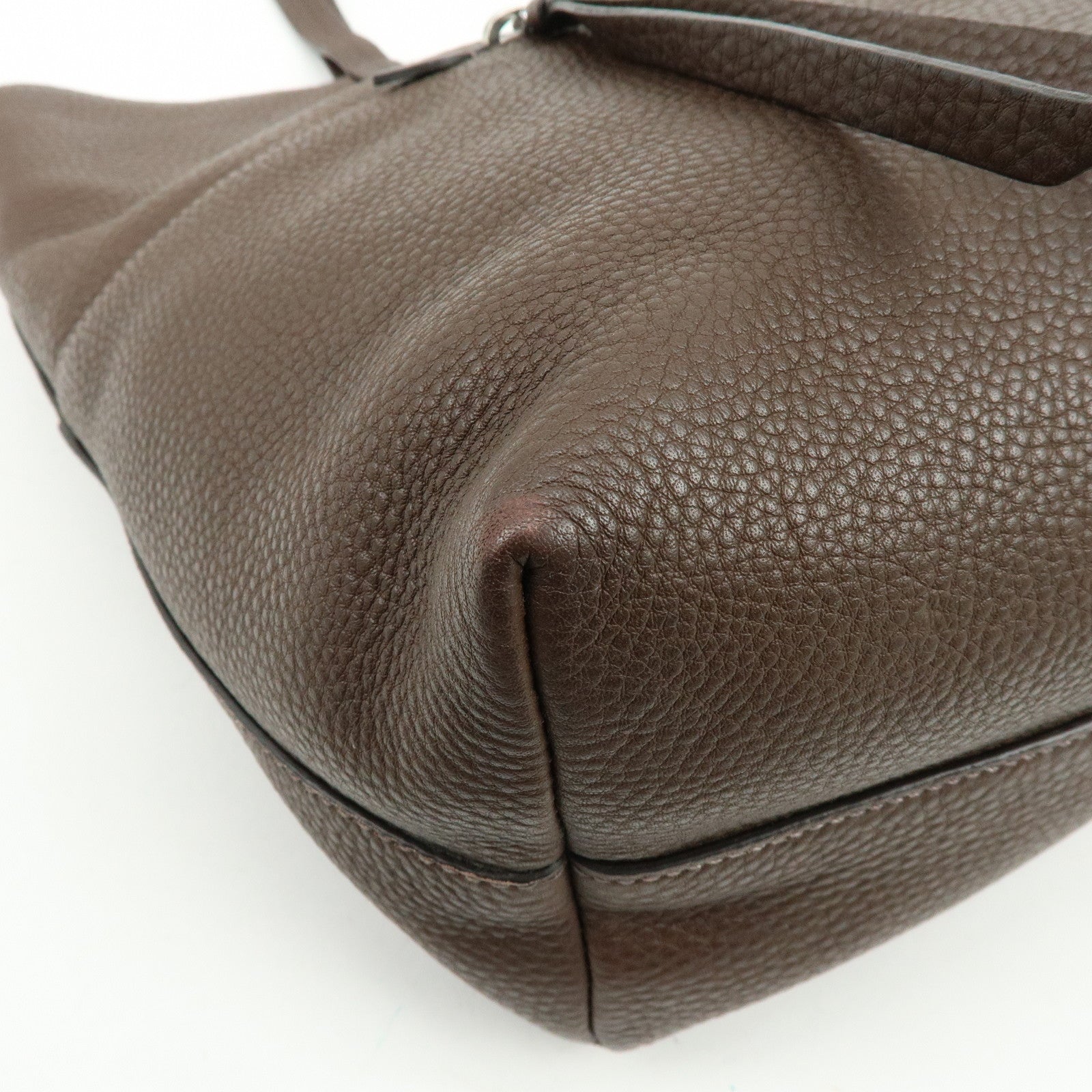 MIU MIU Logo Leather Tote Bag Shoulder Bag Hand Bag Dark Brown