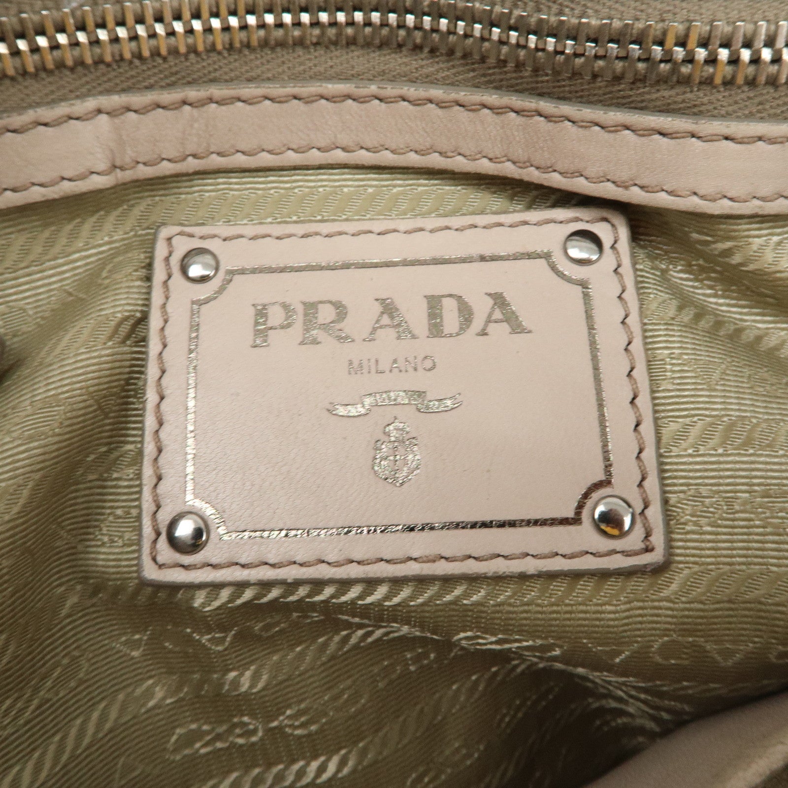 PRADA Logo Leather Gathered 2Way Hand Bag Beige BN1336