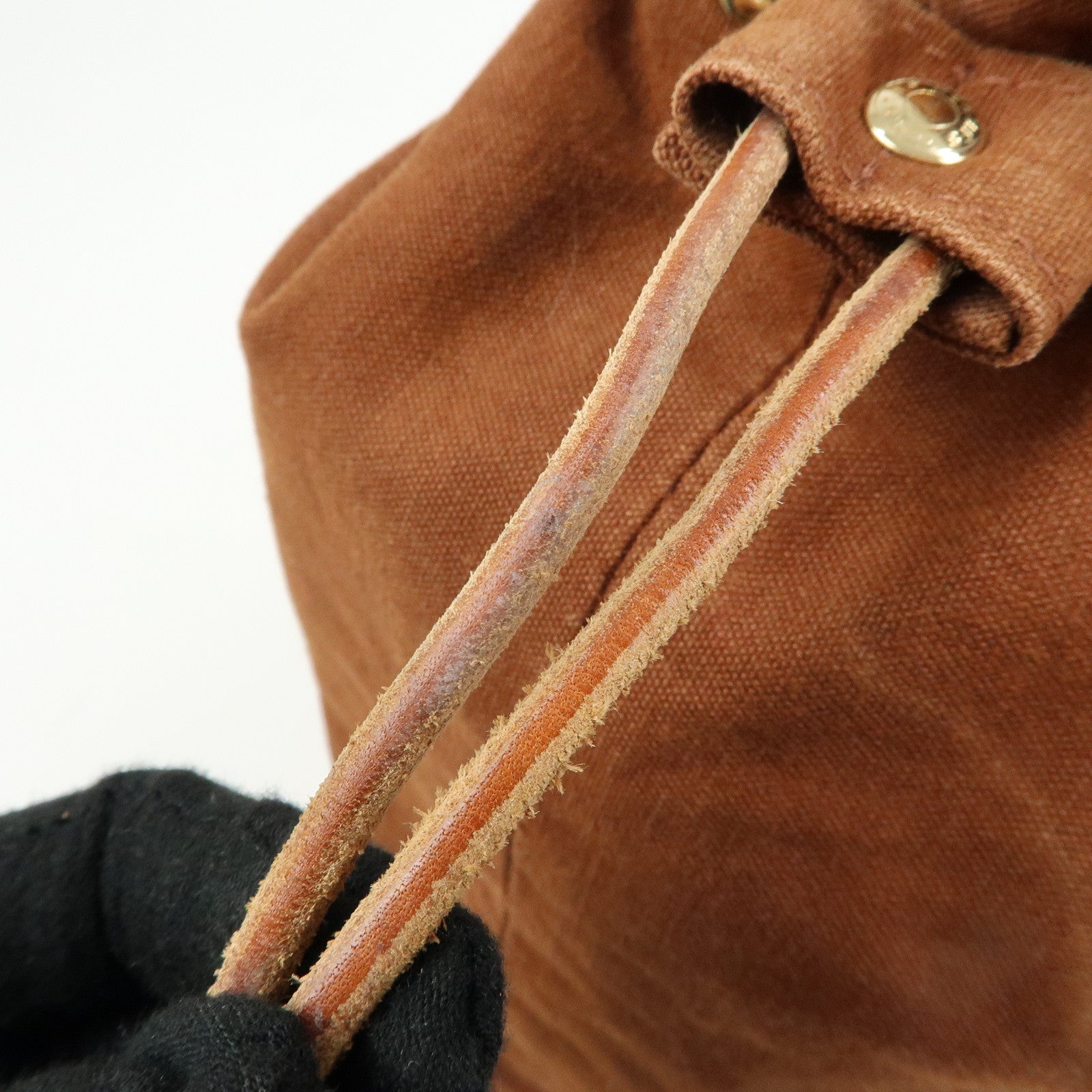 HERMES Porochon Mimil PM Canvas Leather Drawstring Backpack Brown