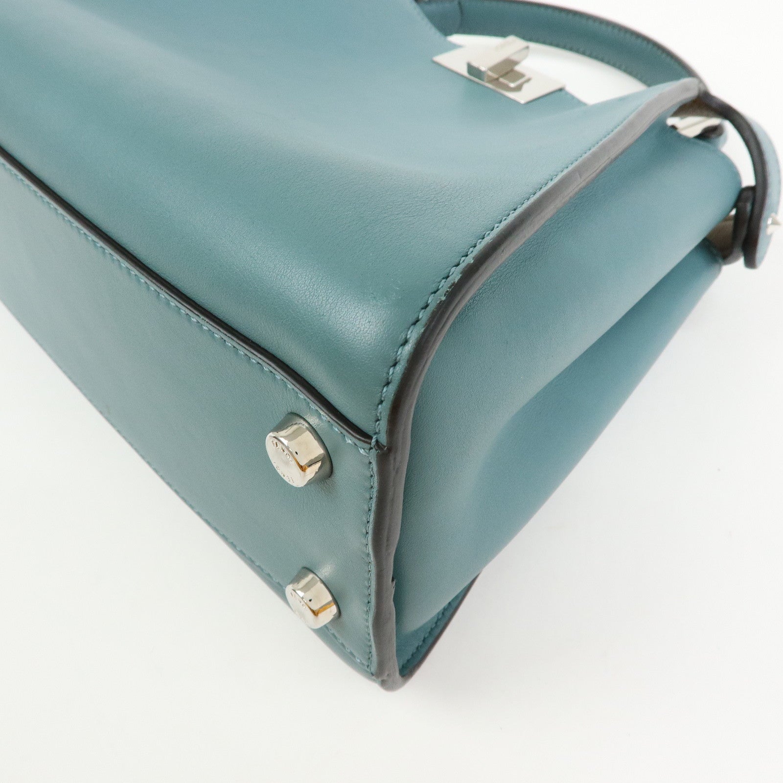 FENDI Peekaboo Iconic Essentially Leather 2Way Hand Bag Blue 8BN302