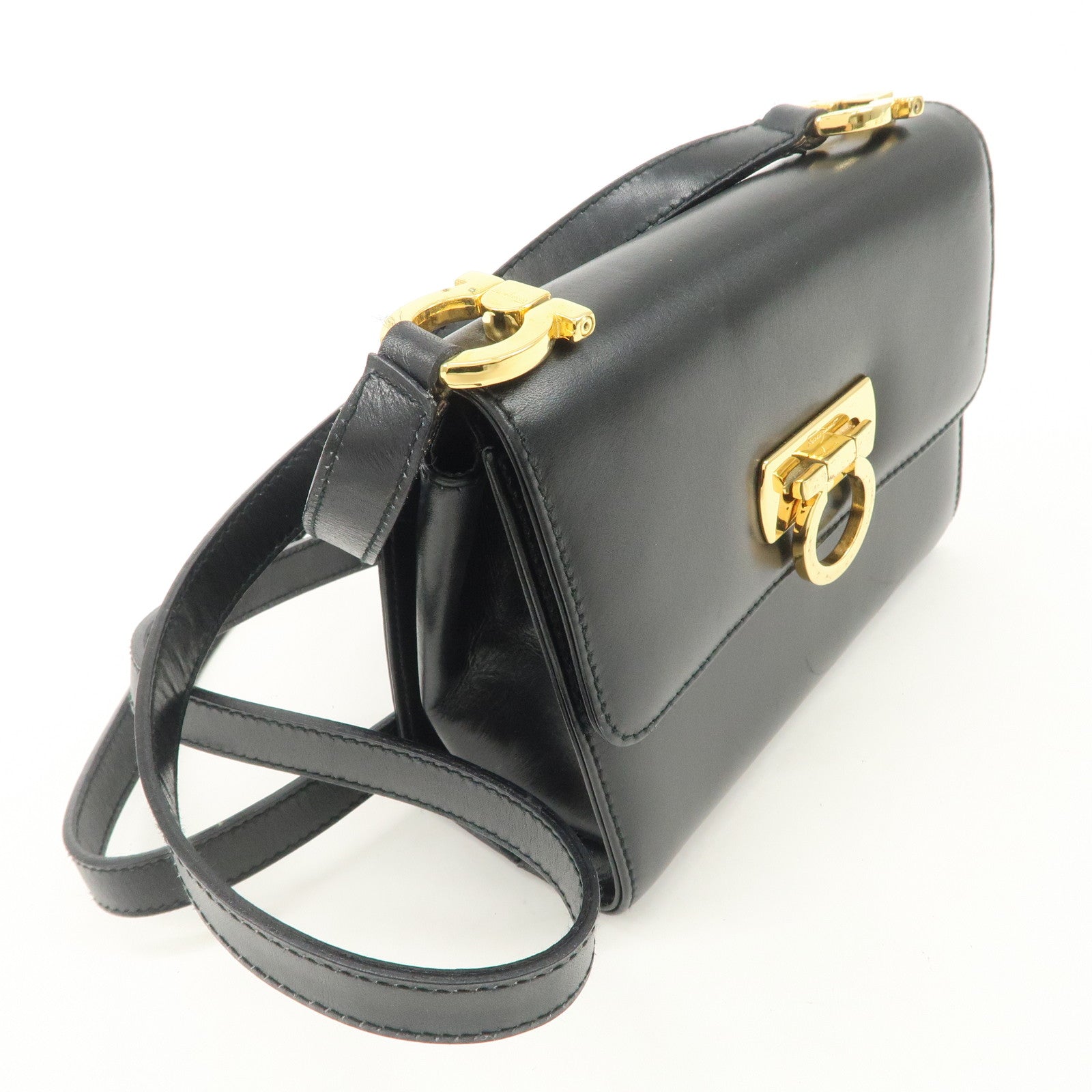 Ferragamo Gancini Leather Shoulder Bag Black
