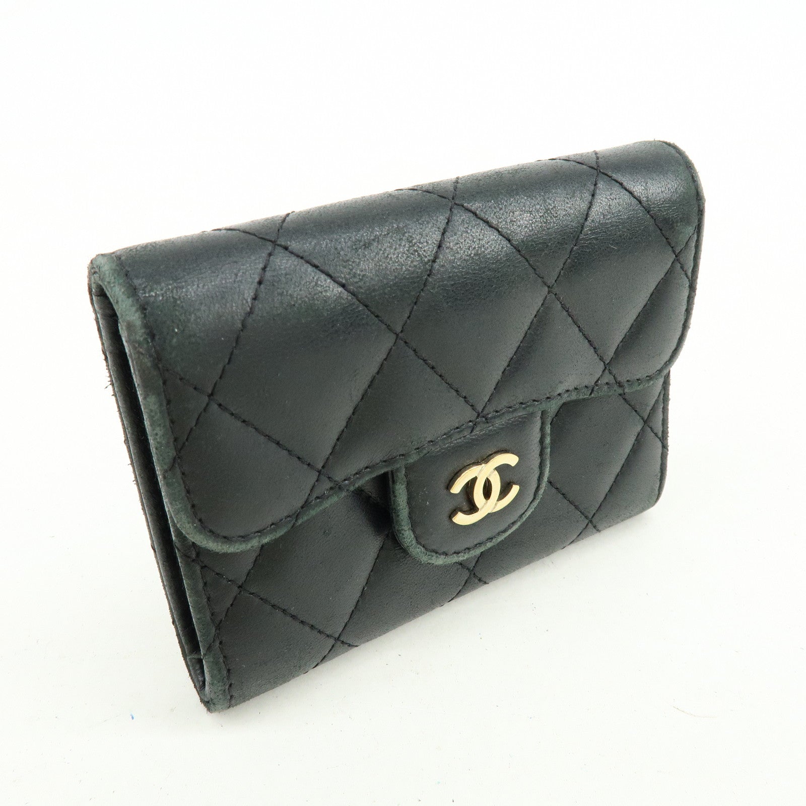 CHANEL COCO Mark Lambskin Matelasse Compact Wallet Black