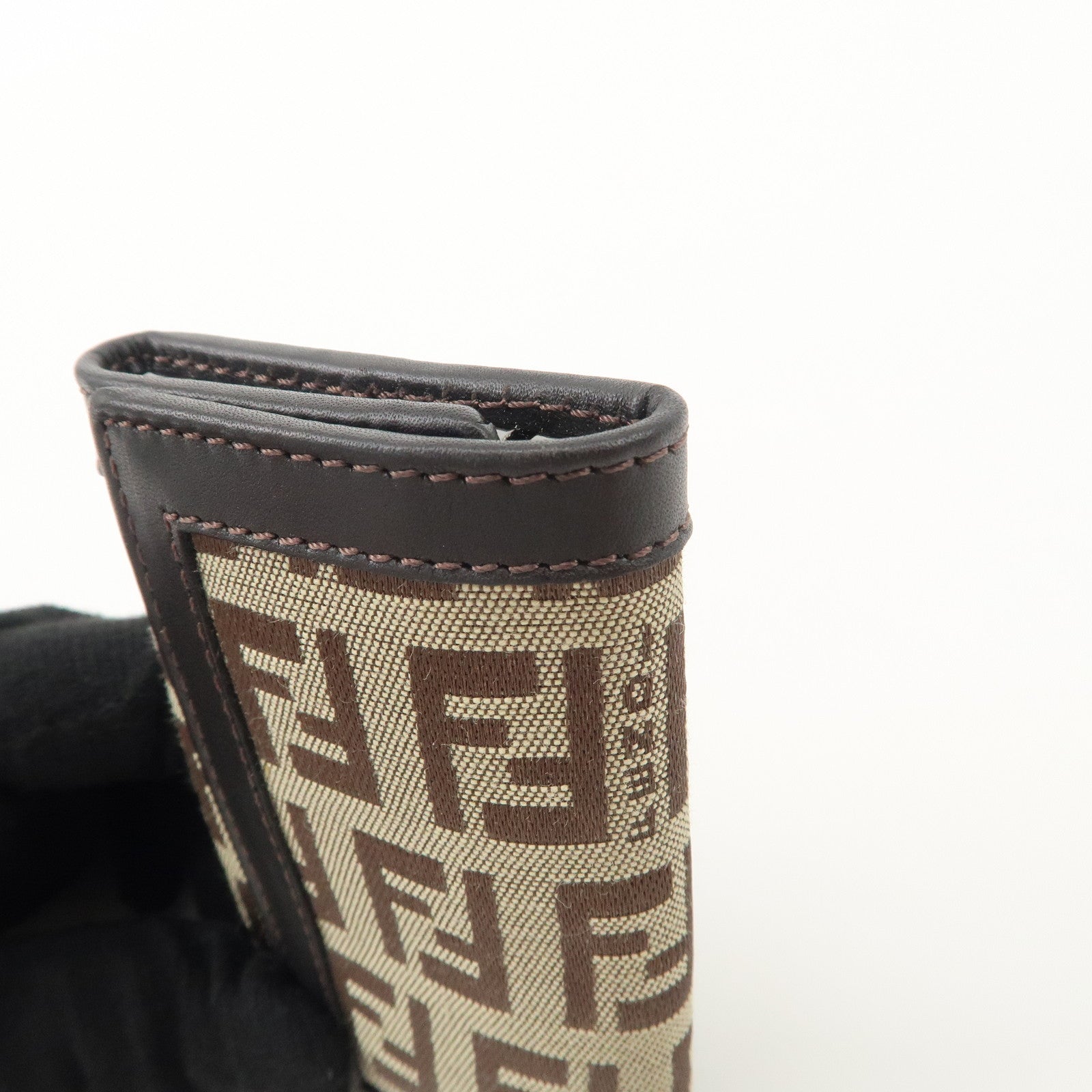FENDI Zucchino Canvas Leather 6 Rings Key Case Brown Khaki 8AP002 Used