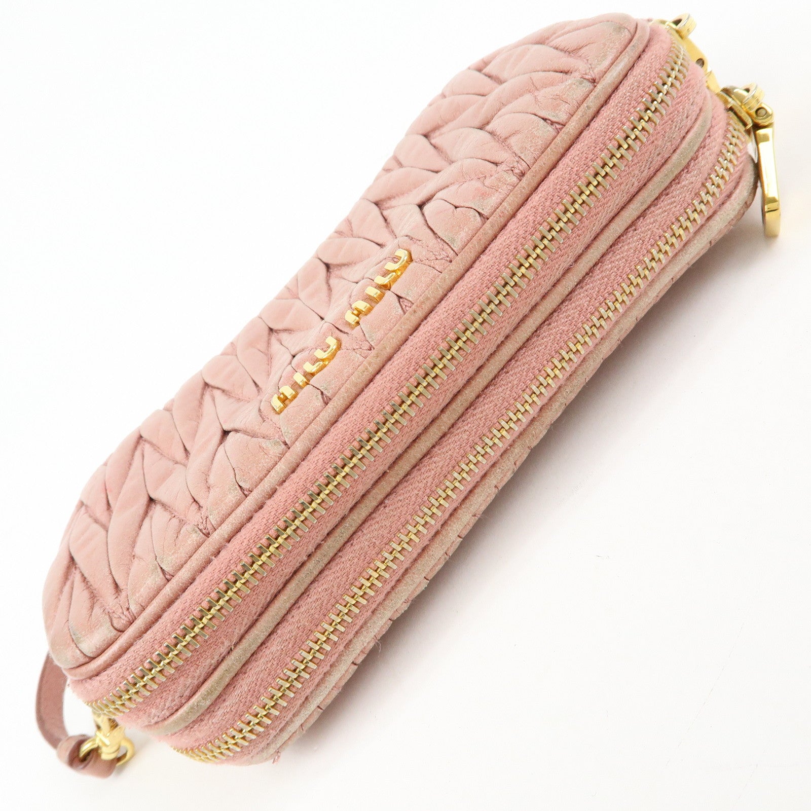 MIU MIU Matelasse Leather Hand Bag Accessory Pouch Pink