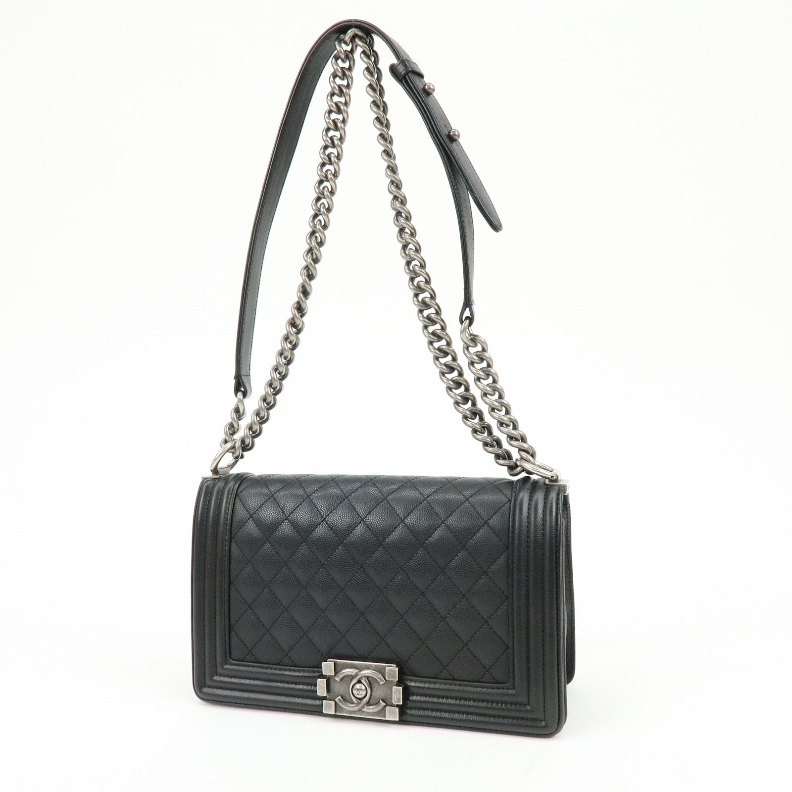 CHANEL Boy Chanel Caviarskin Chain Shoulder Bag Crossbody Bag Black