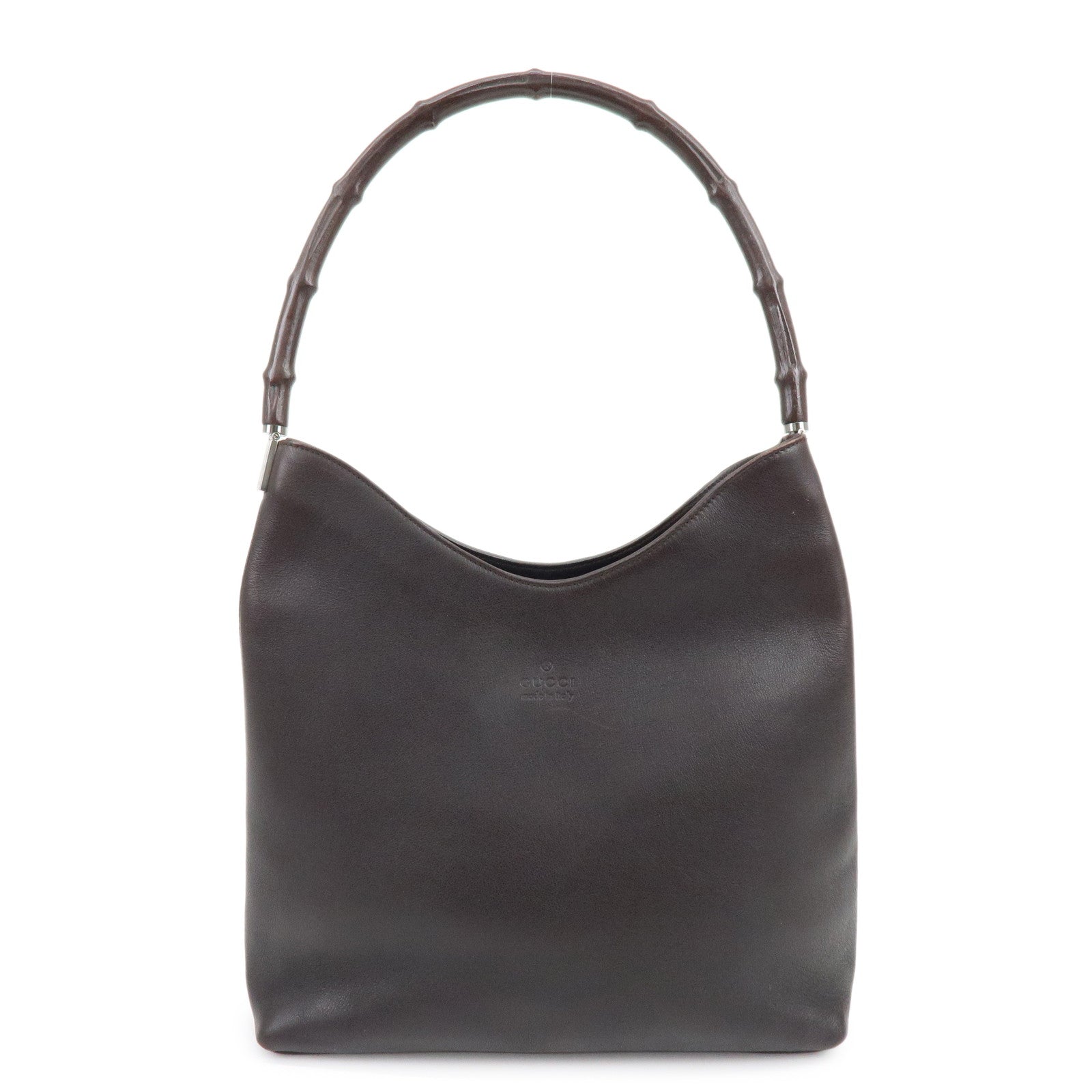 GUCCI Bamboo Leather Shoulder Bag Hand Bag Dark Brown 001・3244
