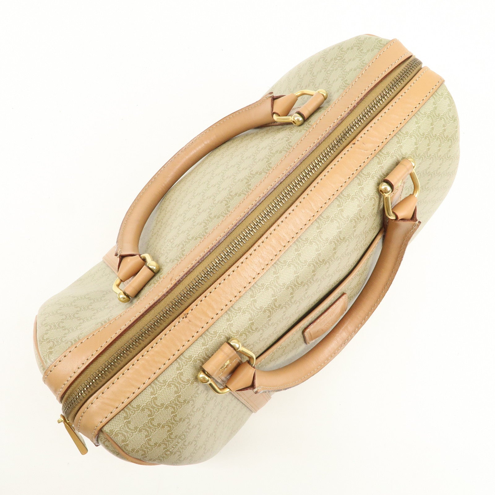 CELINE Macadam Logo PVC Boston Bag Hand Bag Beige