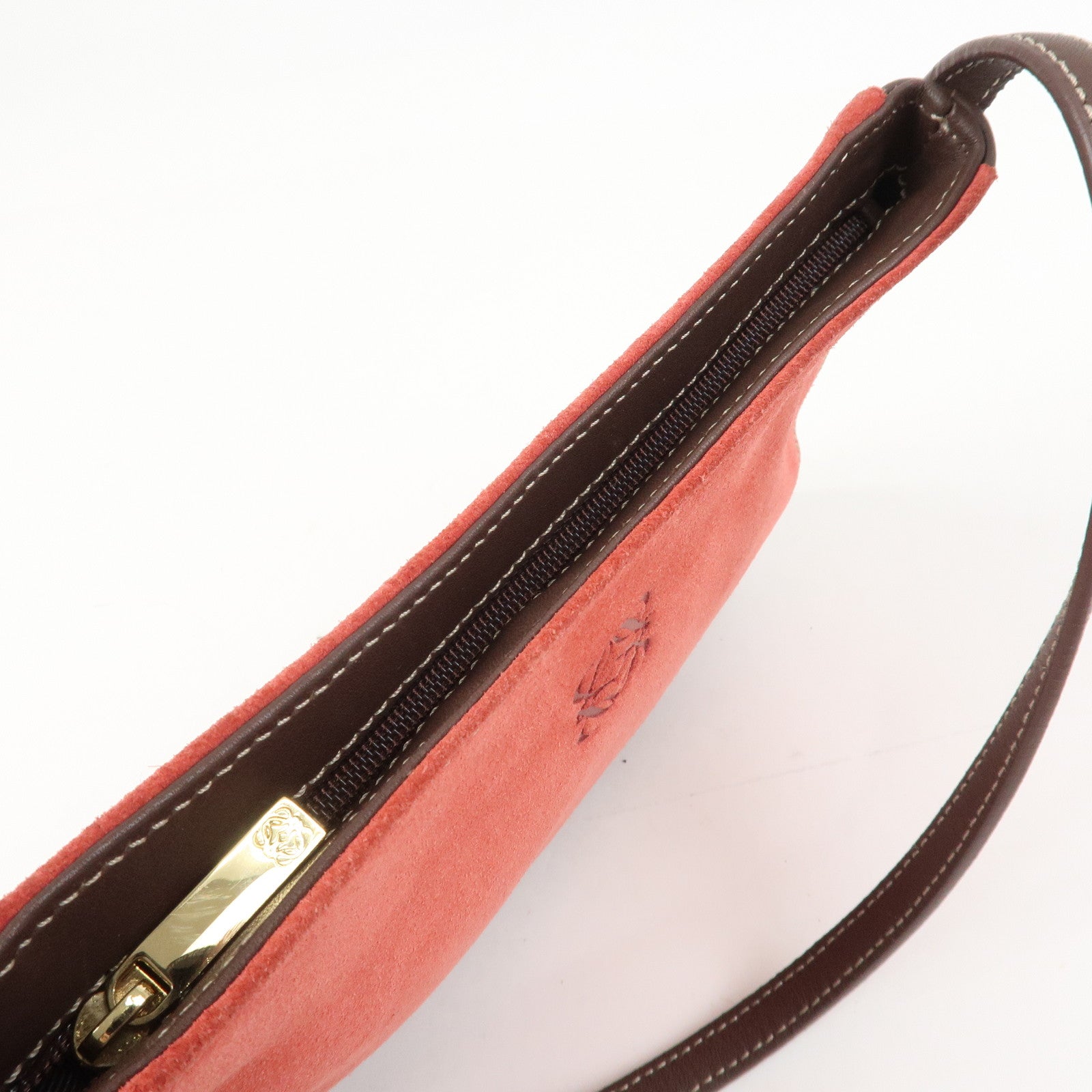LOEWE Anagram Logo Suede Leather Accessory Pouch Hand Bag Brown Red