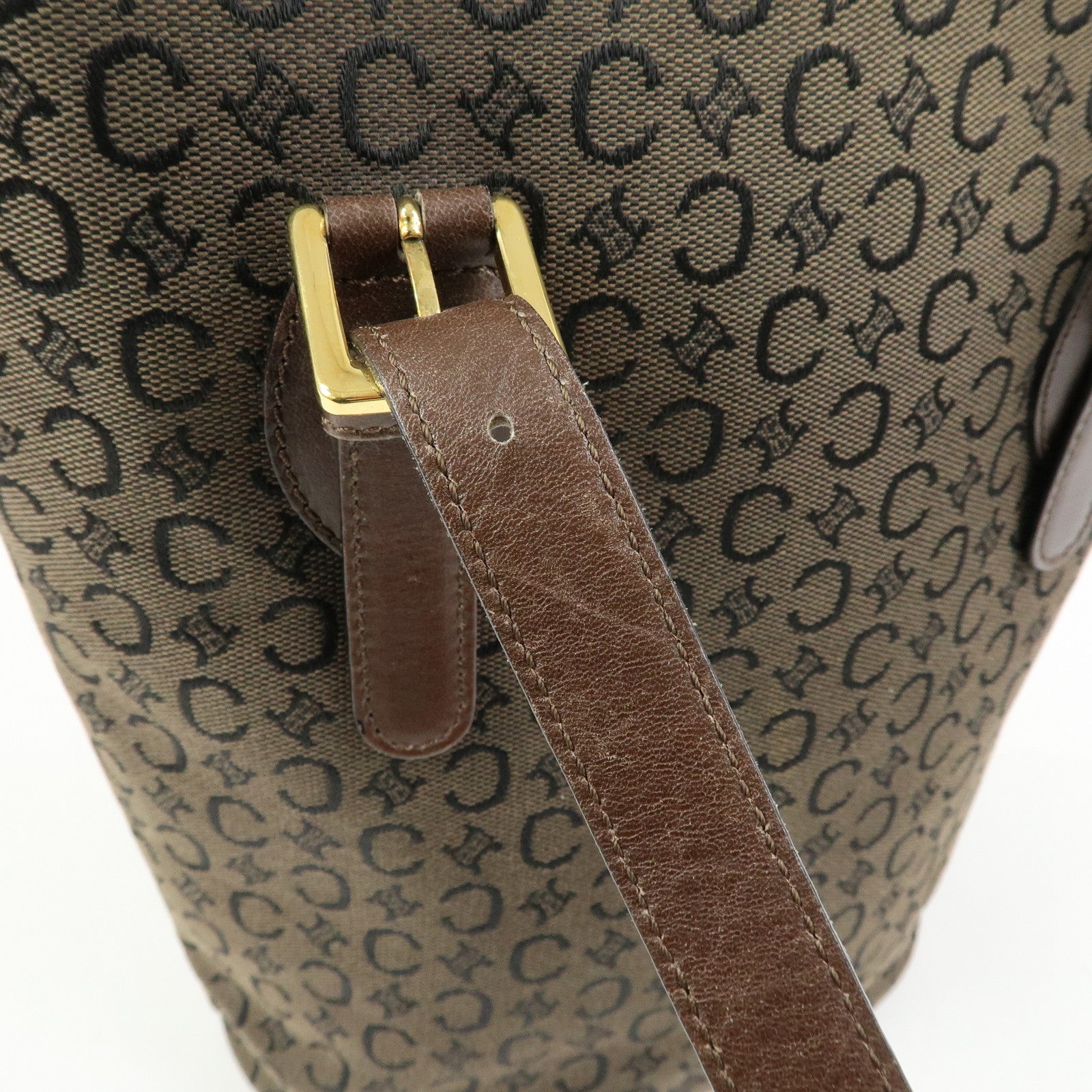 CELINE C Macadam Canvas Leather Tote Bag Shoulder Bag Brown
