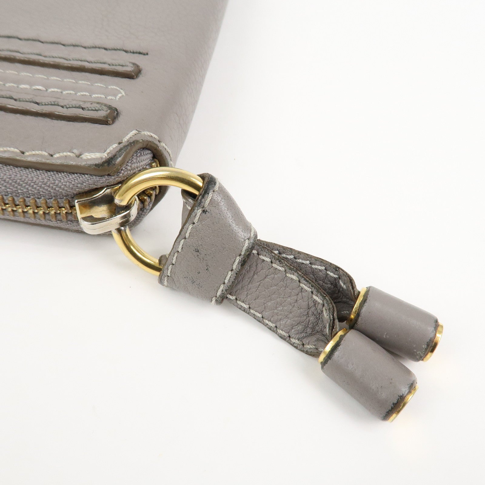 Chloe Marcie Leather Round Zippy Long Wallet Gray
