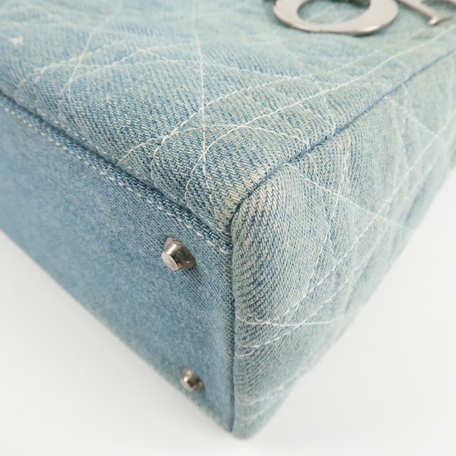 Christian Dior Lady Dior Denim 2way Hand Shoulder Bag Light Blue Used