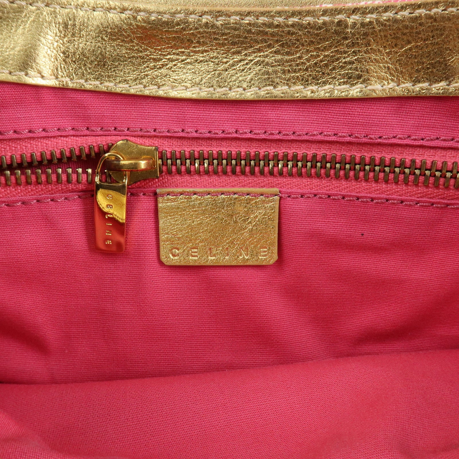 CELINE Triomphe Leather Canvas Shoulder Bag Hand Bag Pink Gold