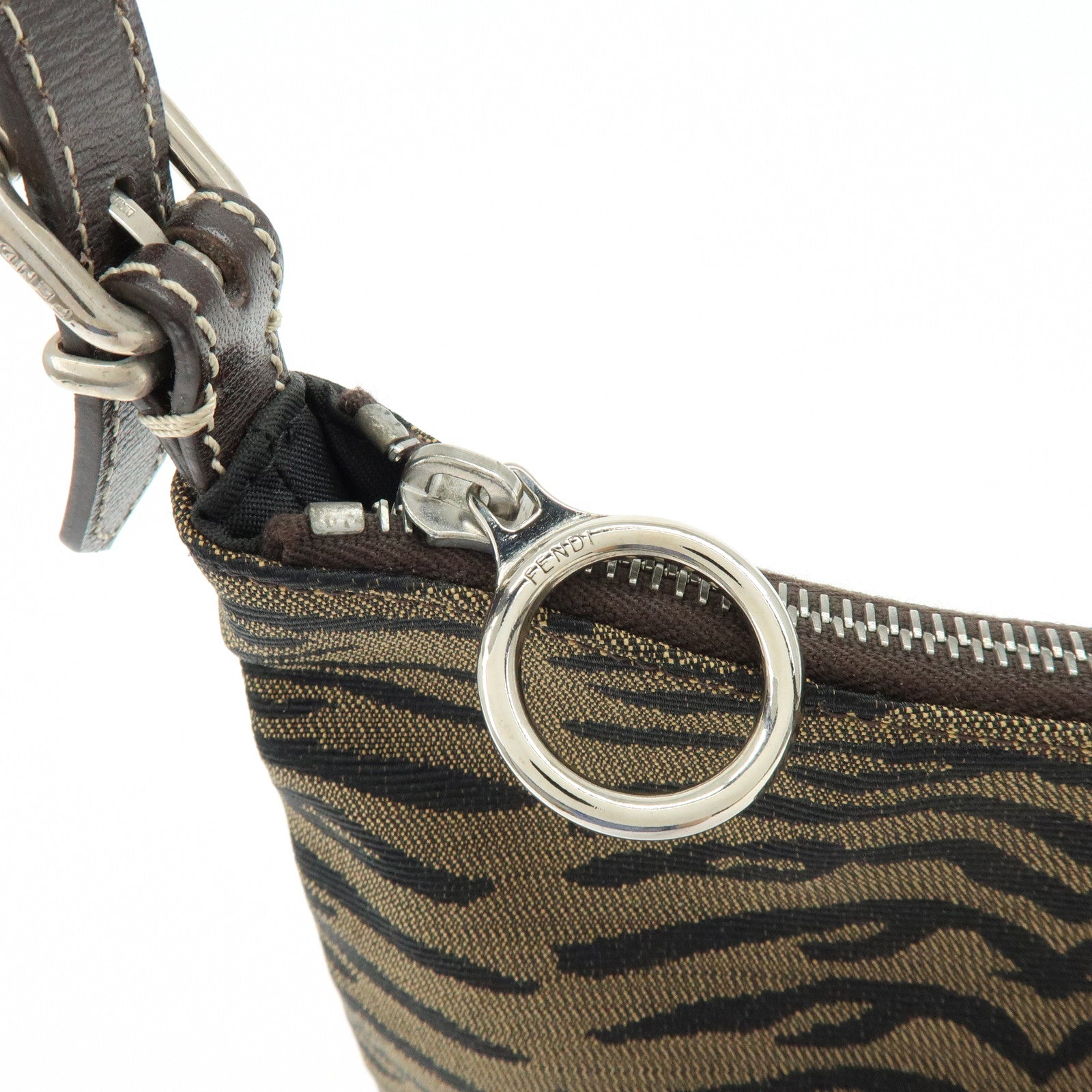 FENDI Canvas Leather Zebra Pattern Shoulder Hand Bag Brown 8BR248