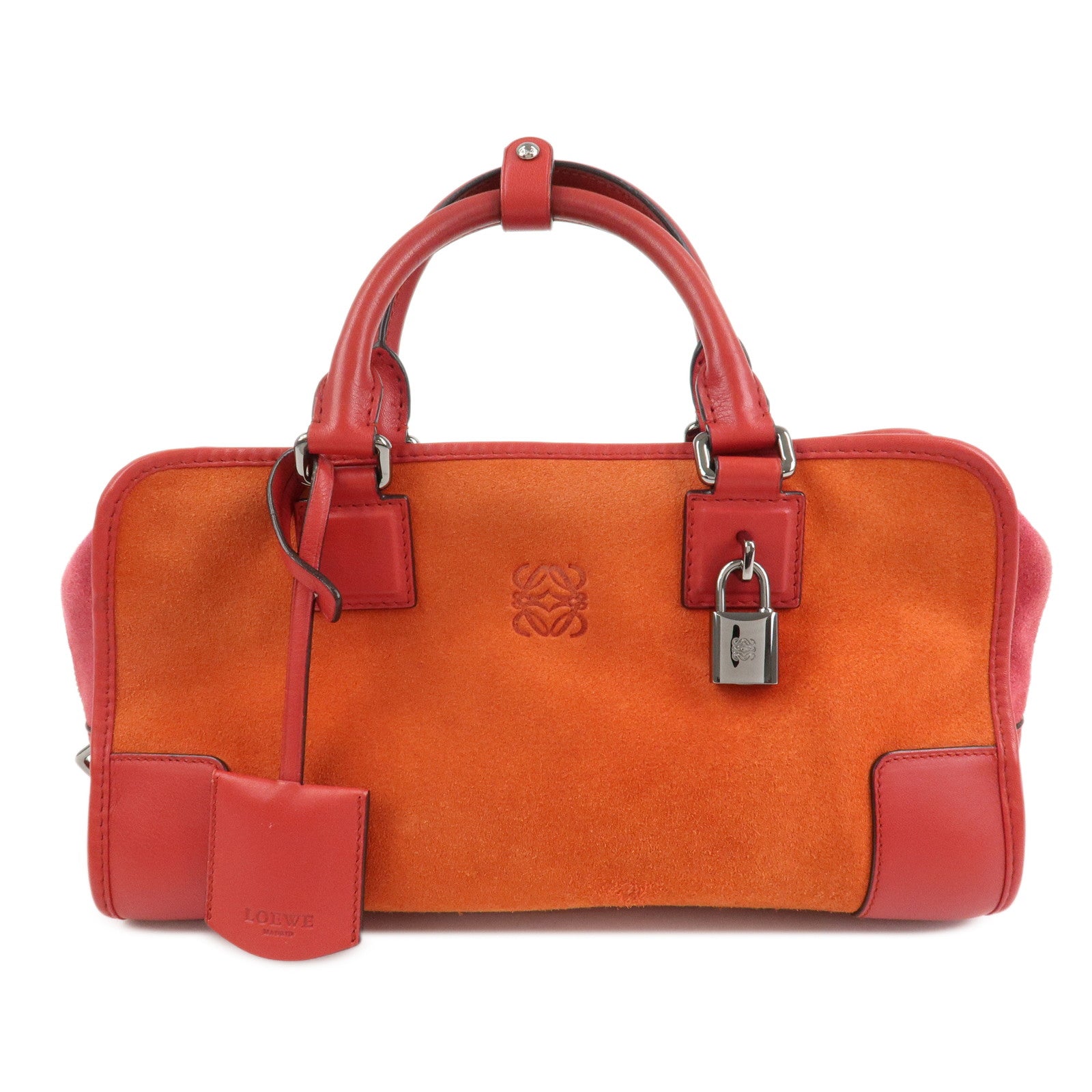 LOEWE Anagram Leather Suede Amazona 28 Hand Bag Orange Red