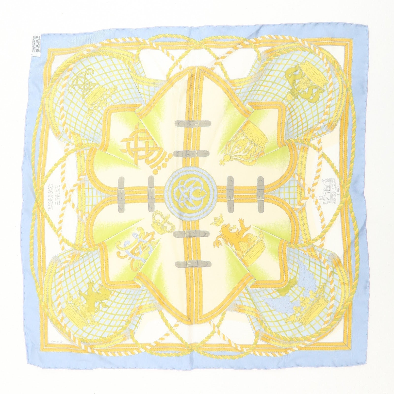 HERMES Carre 40 Silk 100% Scarf GRANDE TENU Blue Yellow
