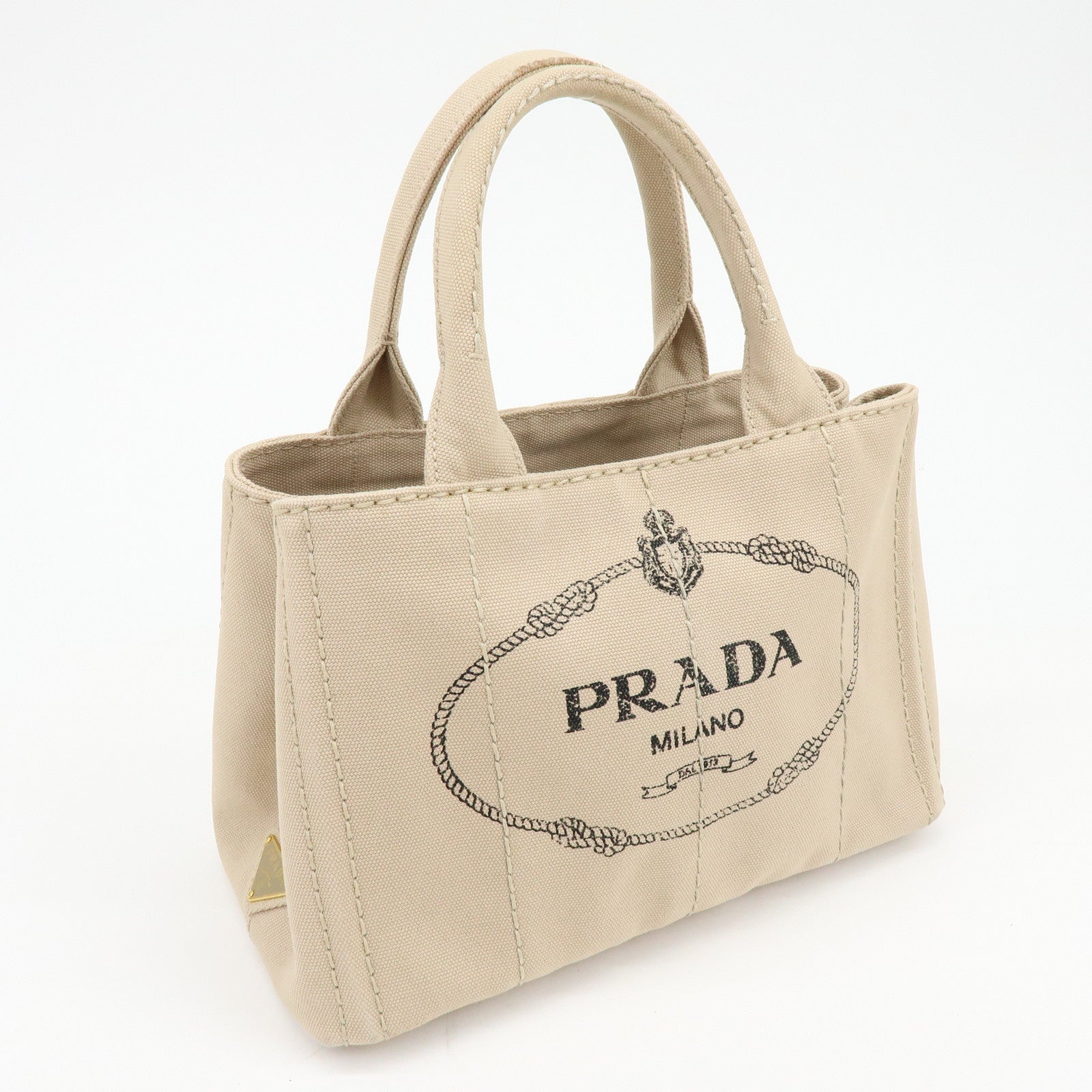 PRADA Logo Canapa Mini Canvas 2Way Bag Hand Bag Beige 1BG439