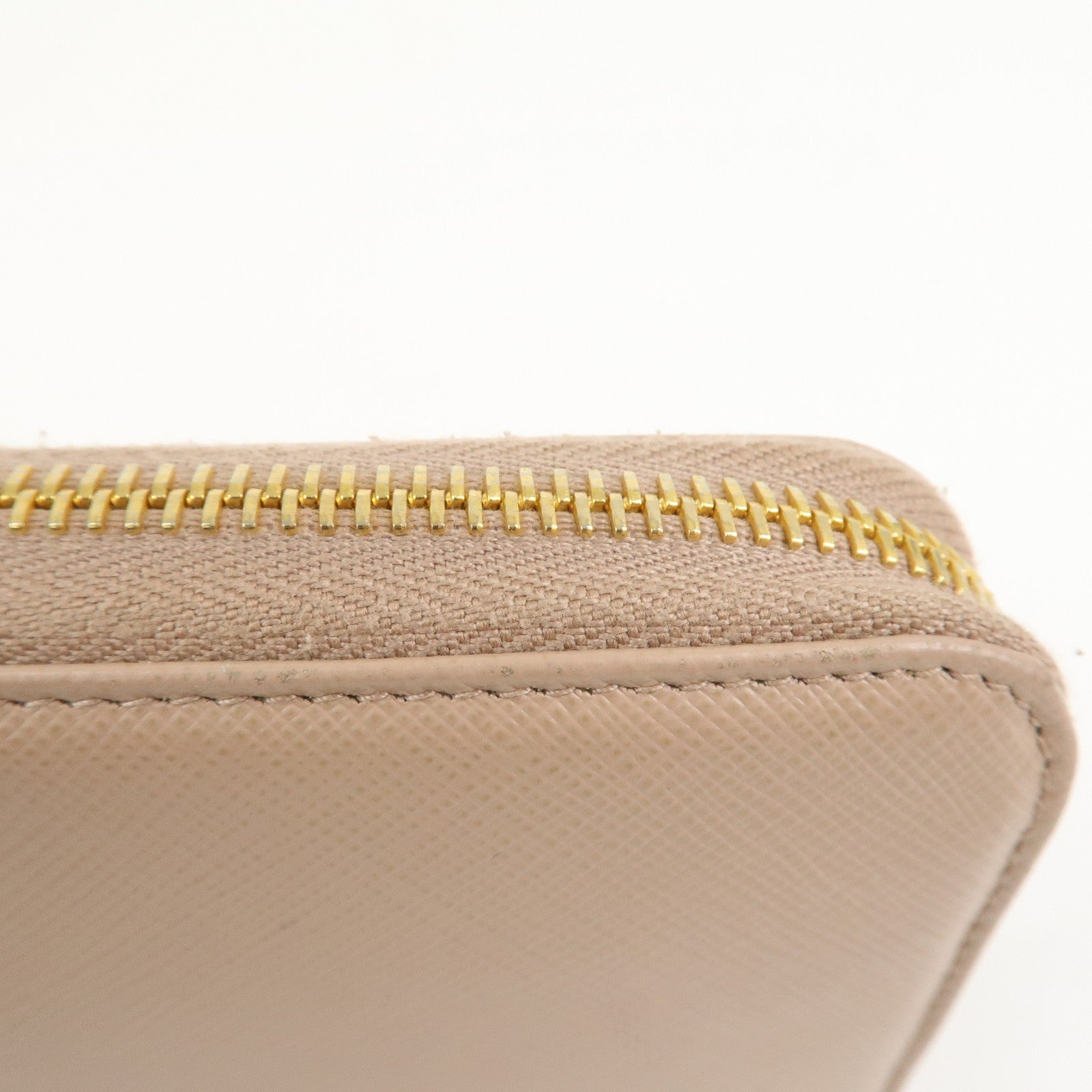 PRADA Logo Saffiano Leather Round Zippy Long Wallet Beige 1ML506