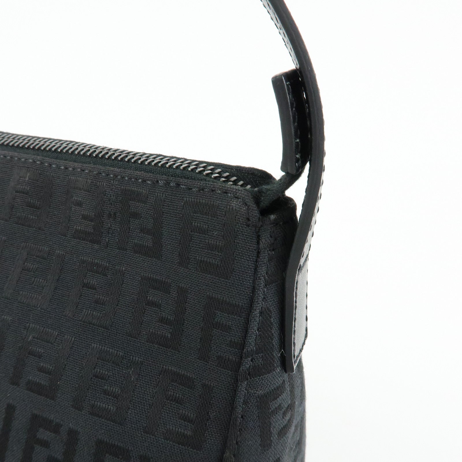 FENDI Zucchino Canvas Leather Shoulder Bag Hand Bag Black 8BR444