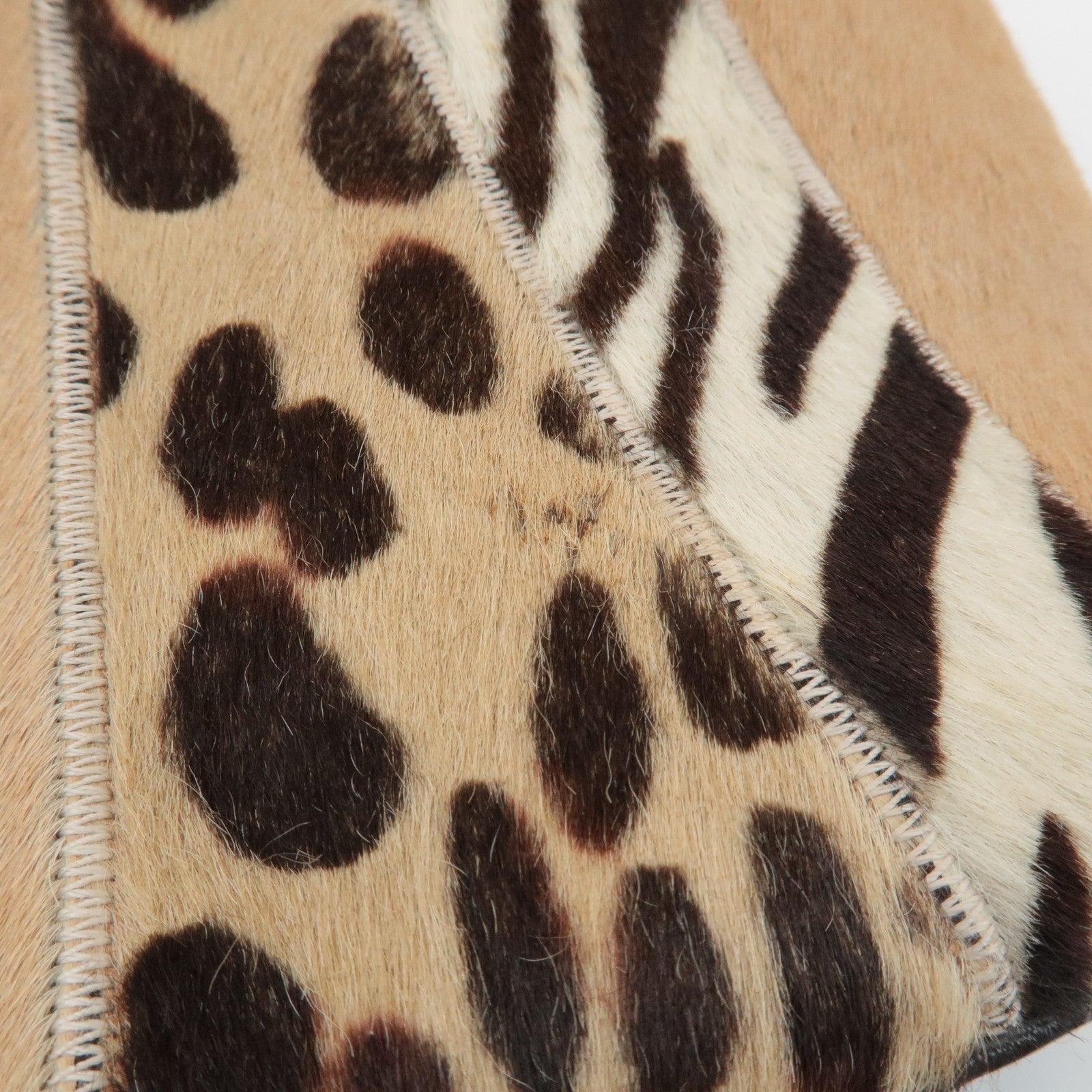 Christian Dior Leather Unborn Calf Tote Bag Leopard Beige Brown Used