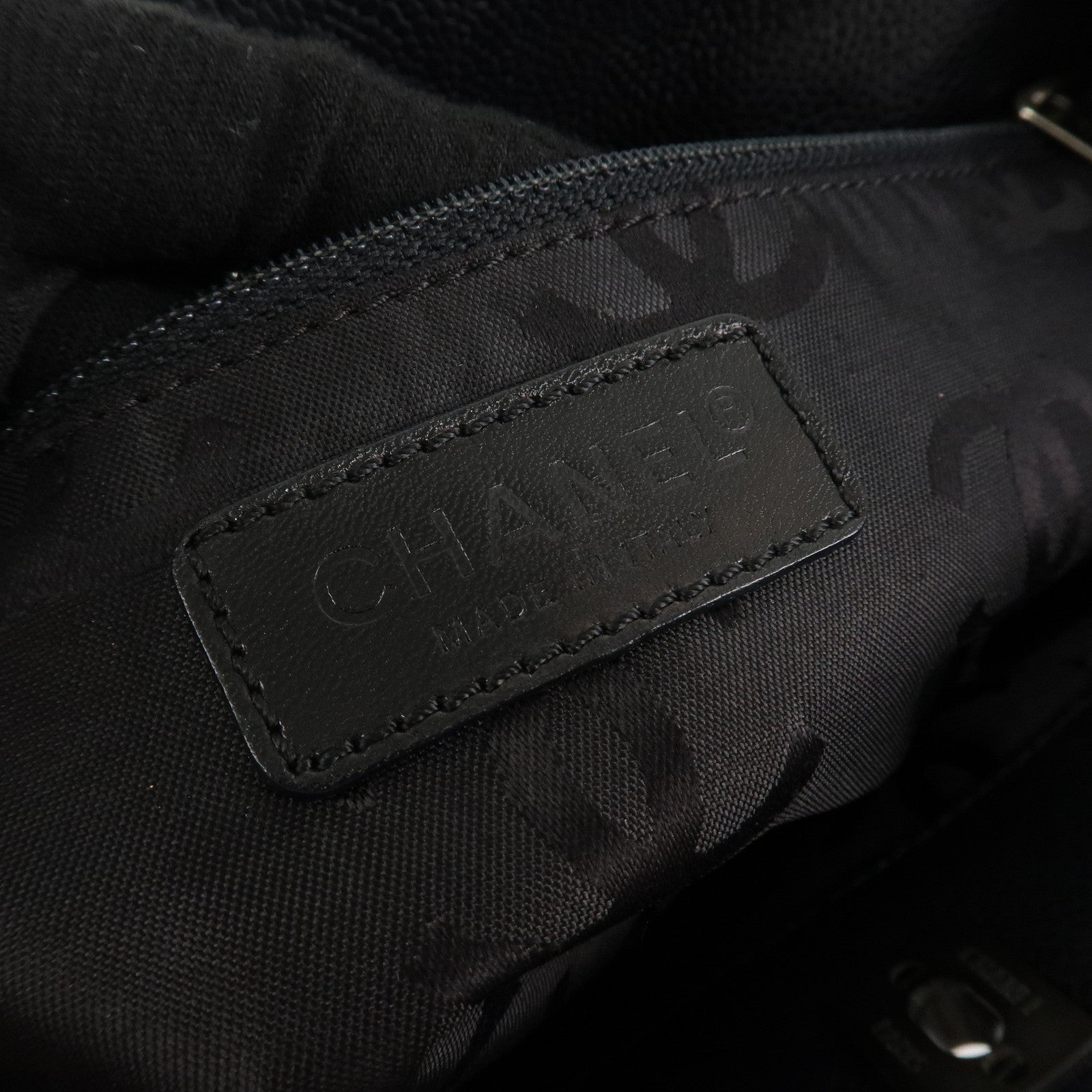 CHANEL Caviarskin COCO Mark Turn Lock 2Way Hand Bag Black Used