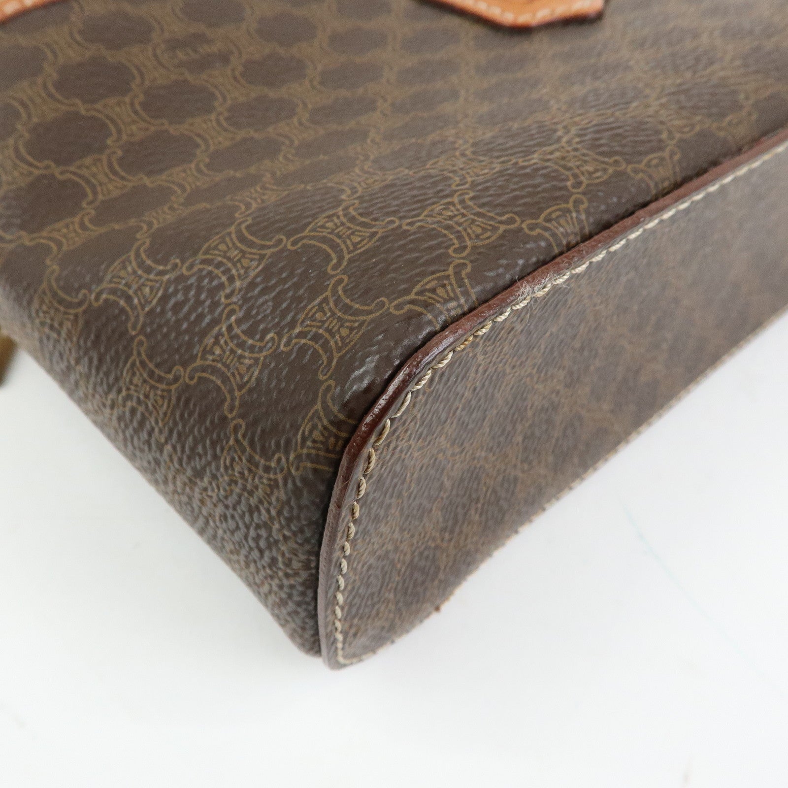 CELINE Macadam PVC Leather Hand Bag Vanity Bag Pouch Brown