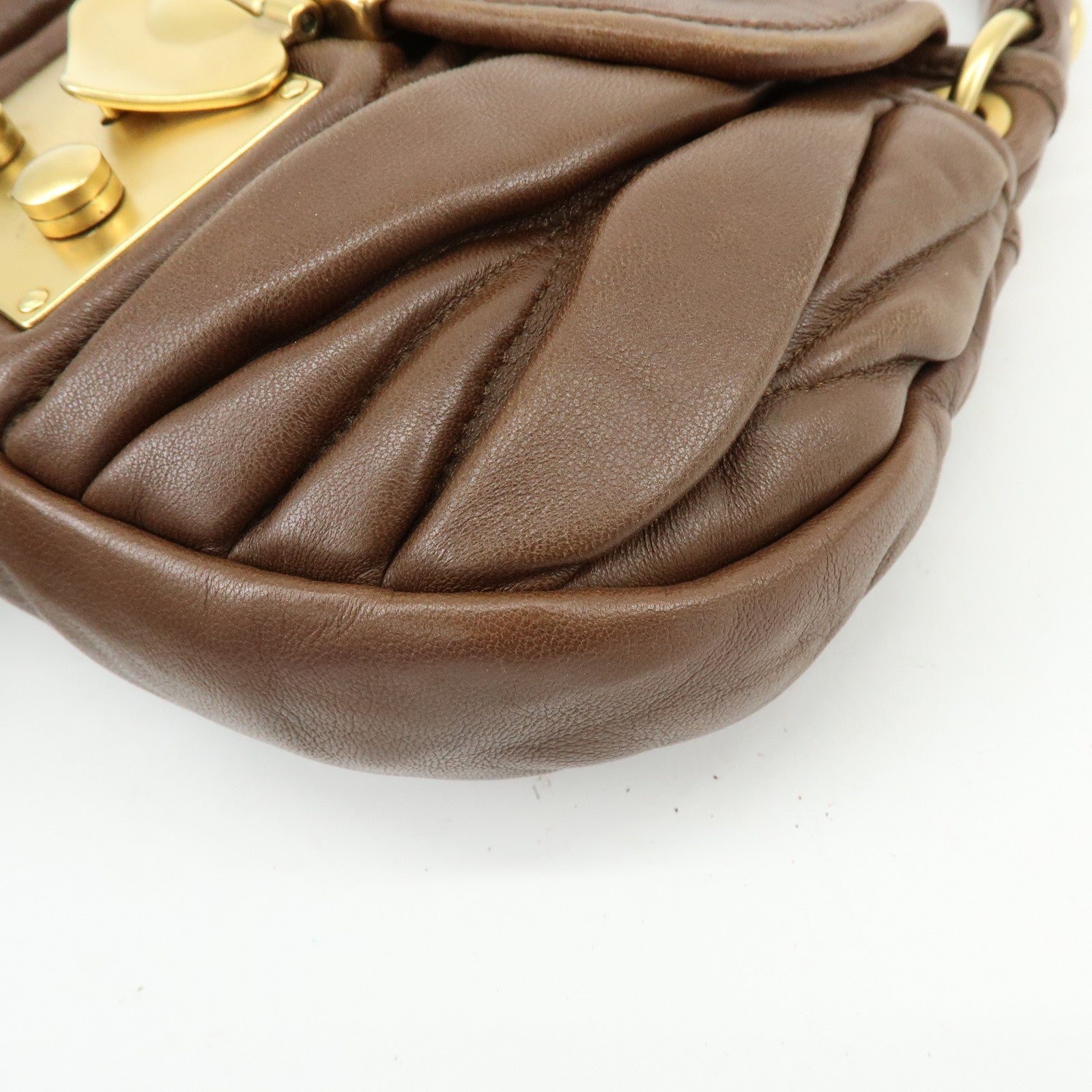 MIU MIU Matelasse Leather 2Way Bag Hand Shoulder Bag Brown 5BH188