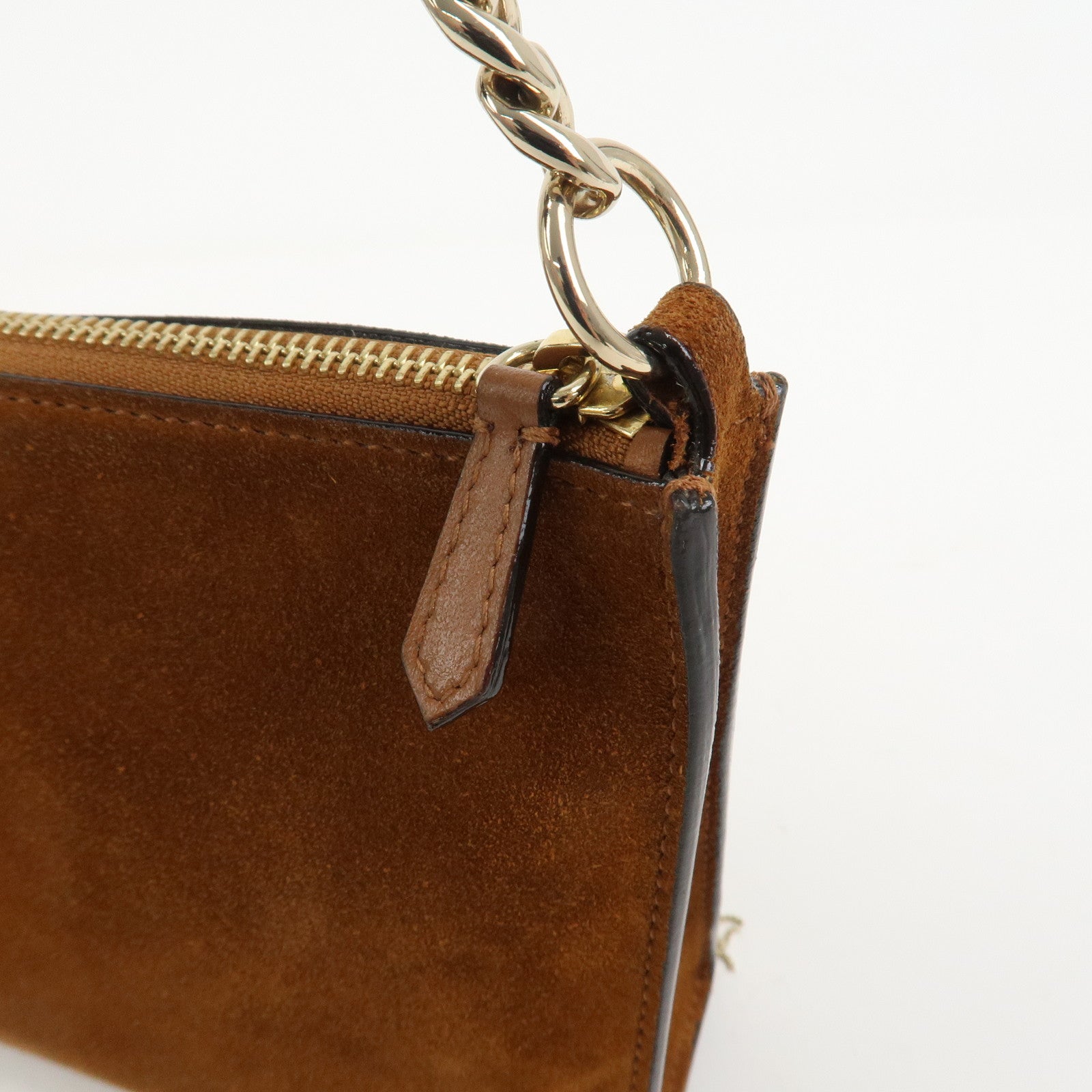 JIMMY CHOO Suede Leather Chain Shoulder Bag Hand Bag Brown