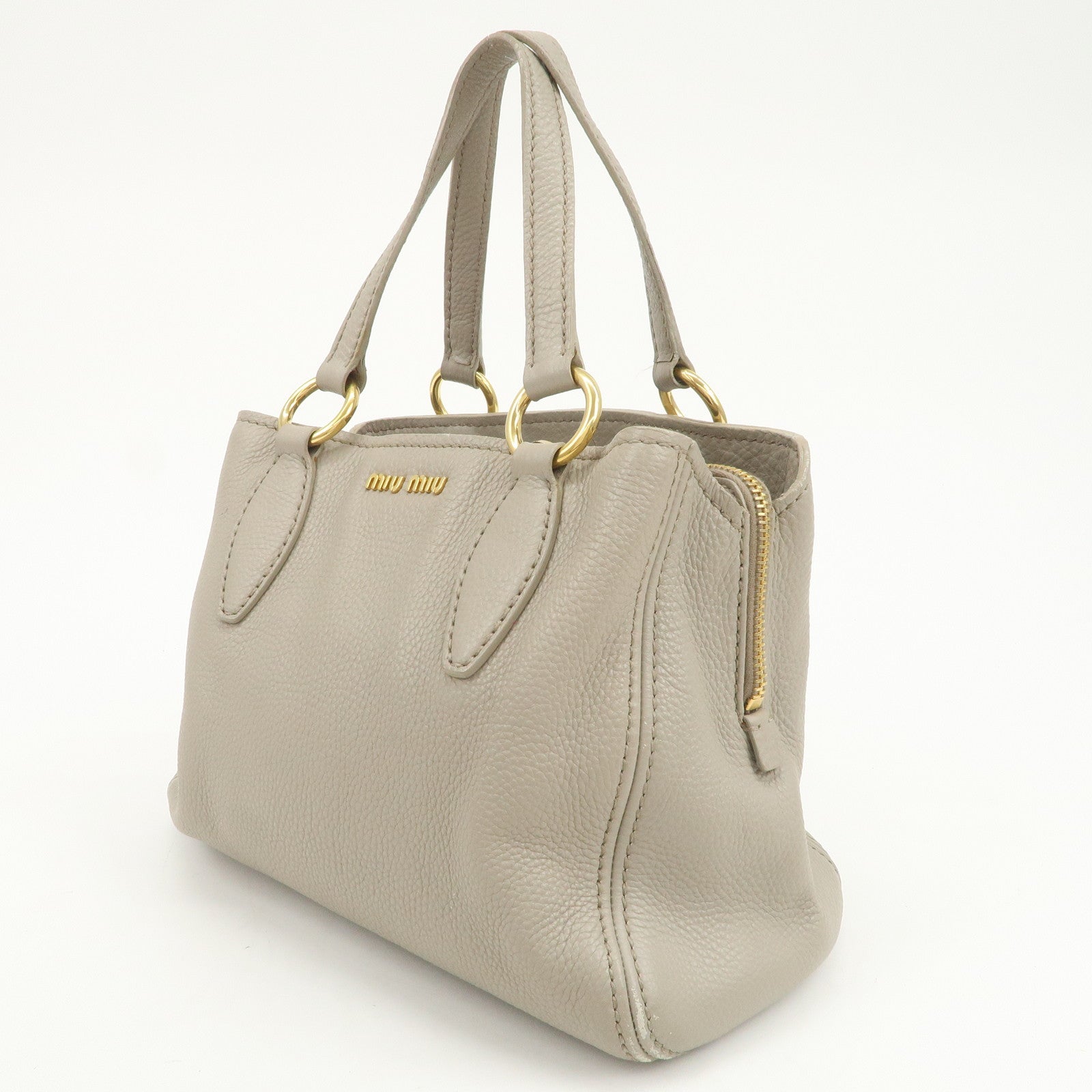 MIU MIU Vitello Caribu Leather 2Way Bag Hand Bag Greige RN0757