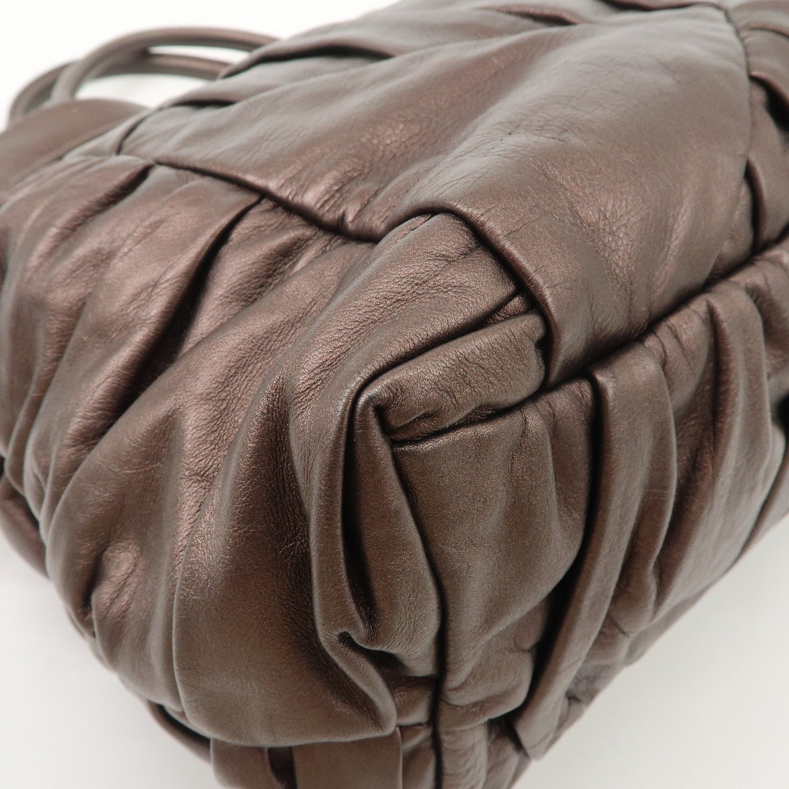 Prada Gathered Leather Tote Bag Hand Bag Bronze Silver HDW BN1719 Used