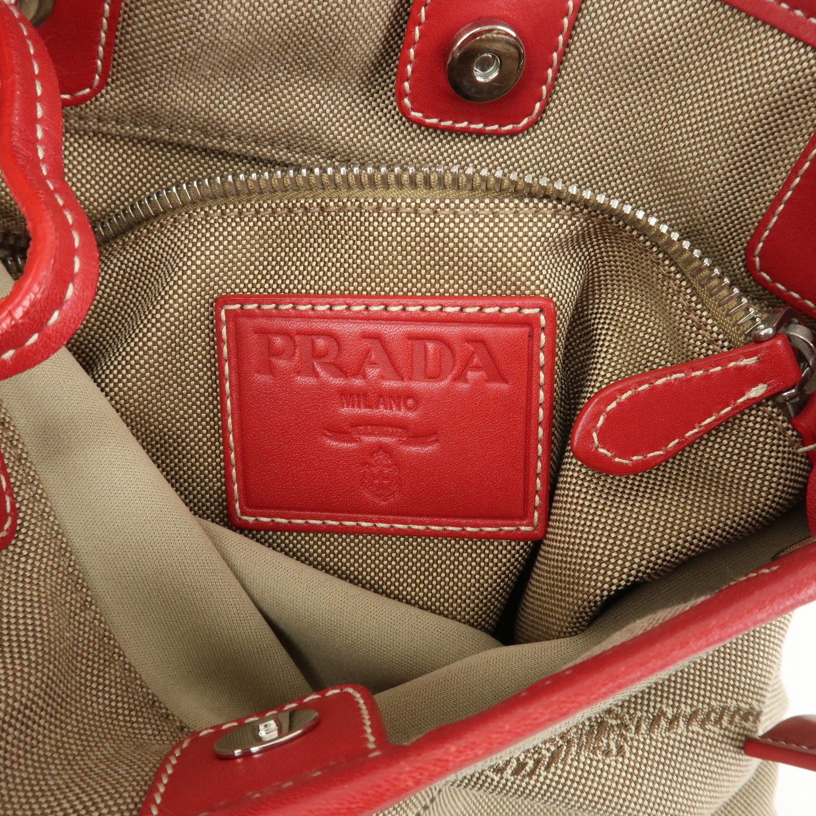 PRADA Logo Canvas Leather Shoulder Bag Crossbody Bag Beige BT0551