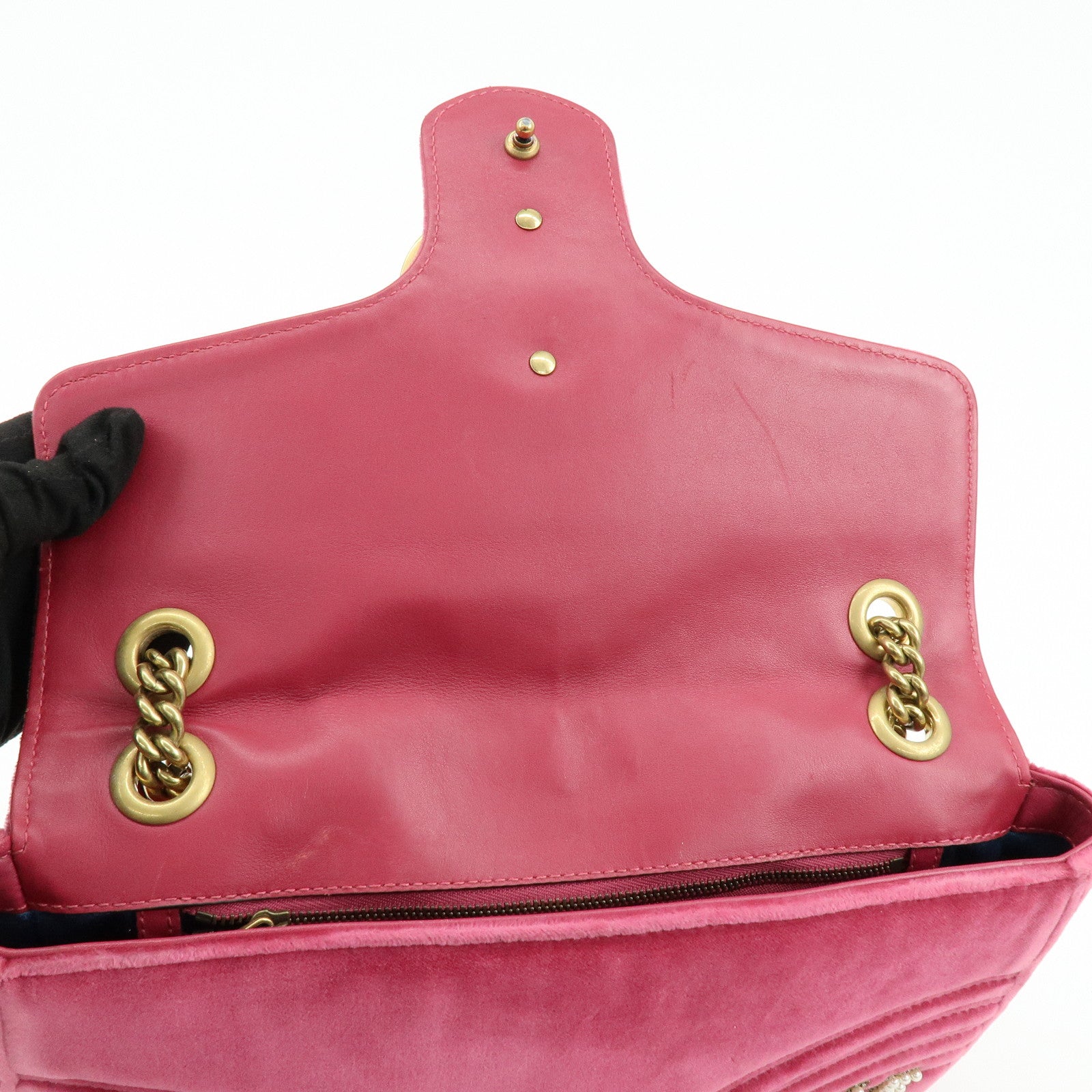 GUCCI GG Marmont Velour Leather Chain Shoulder Bag Pink 443496