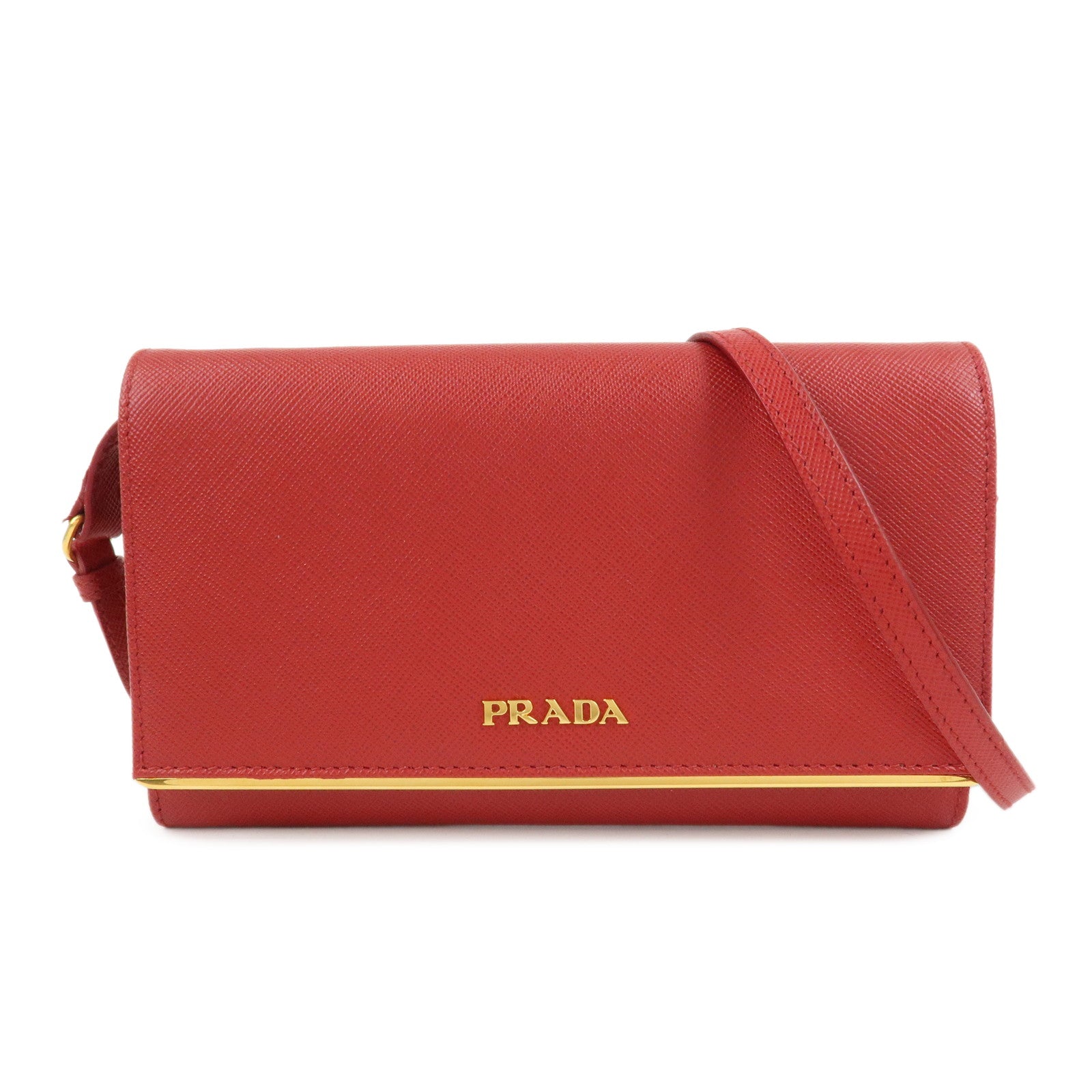 PRADA Saffiano Leather Shoulder Long Wallet Red 1M1437
