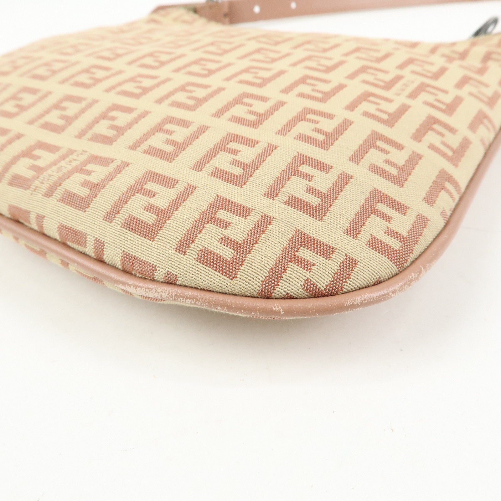 FENDI Zucchino Canvas Leather Hand Bag Beige Pink 8BR248