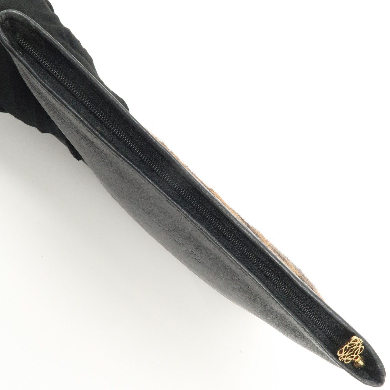 LOEWE Pony Hair Leather Pouch Leopard Brown Black Gold HDW Used