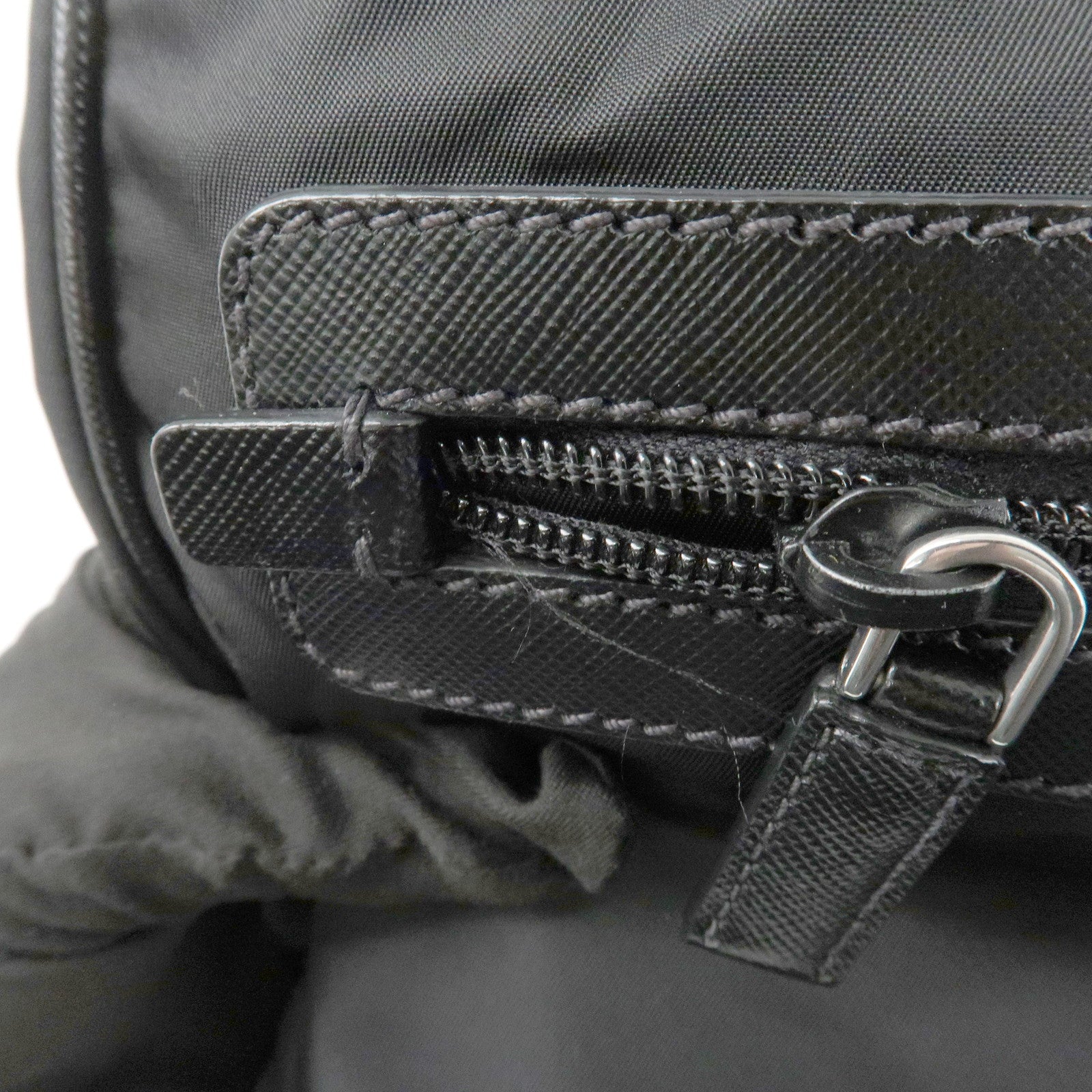 PRADA Triangle Logo Nylon Leather Shoulder Bag Silver HDW Black Used