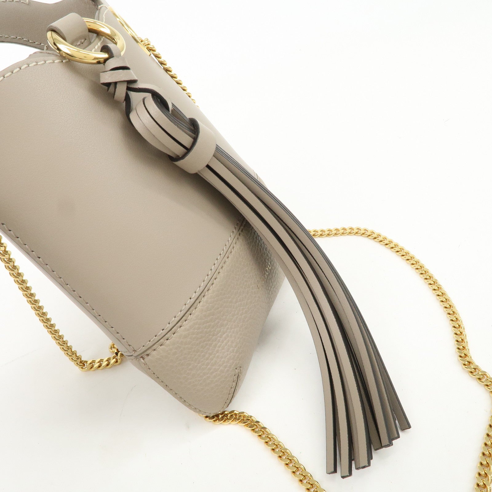 Chloe Leather Small Phone Pouch Hand Bag Shoulder Bag Greige