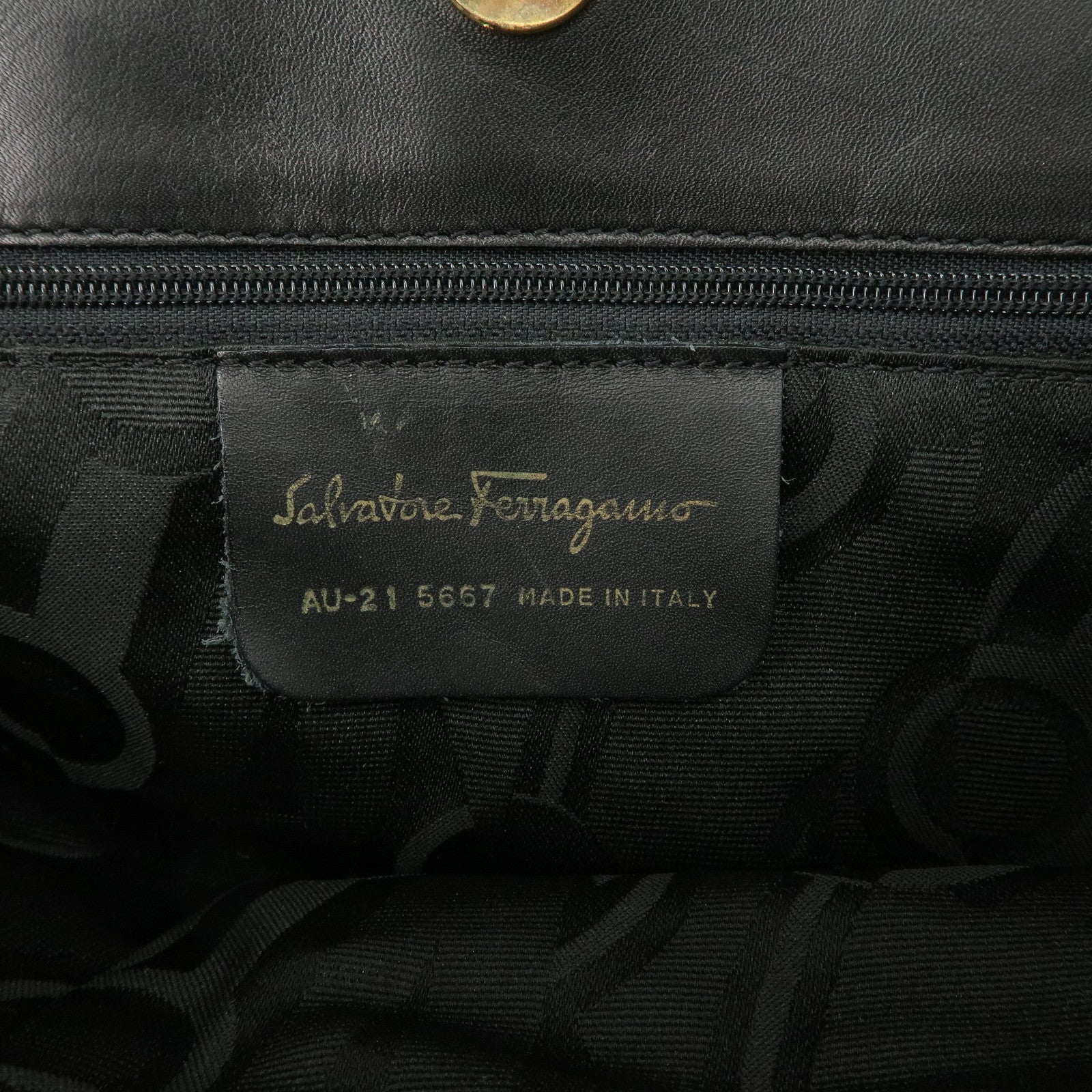Ferragamo Leather Canvas Chain Tote Bag Hand Bag Black Gold Hardware Used