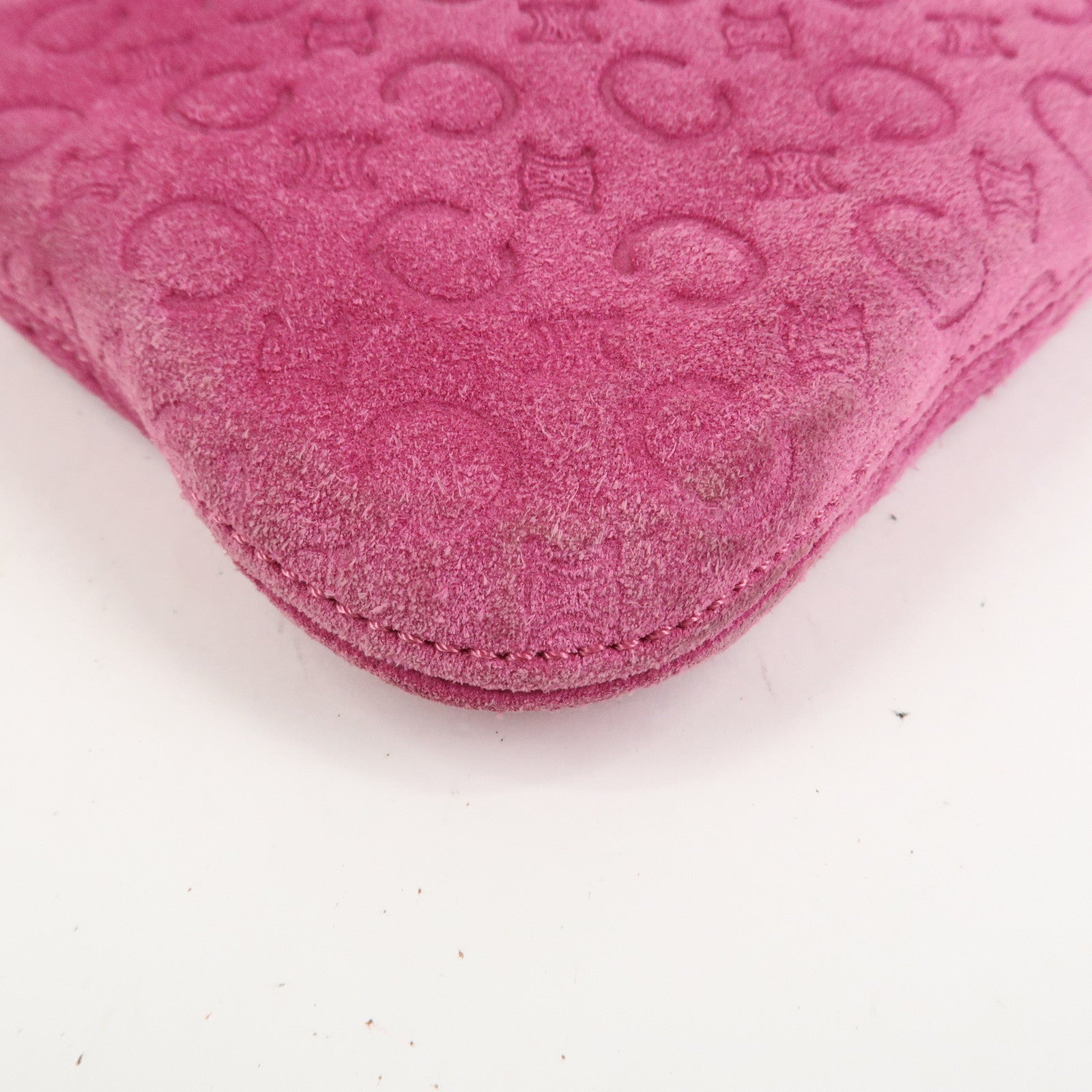 CELINE C Macadam Suede Leather Shoulder Bag Pink Light Brown